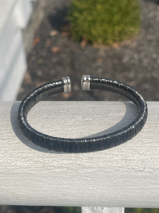 Designer JCM Oxidized 925 Sterling Silver Wired Flex Cuff Bracelet Open Size