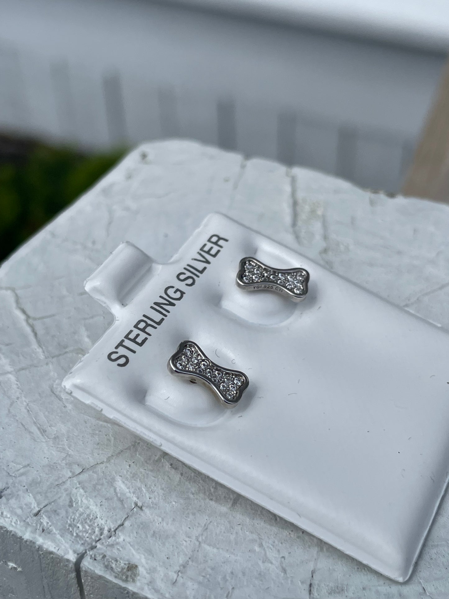 925 Sterling Silver Sparkling Dog Bone Stud Earrings