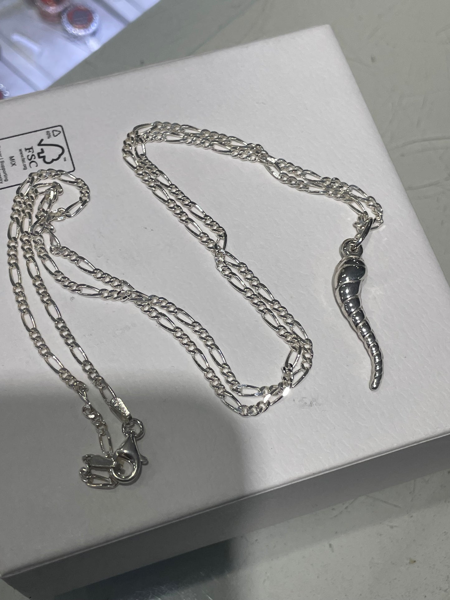 925 Sterling Silver Italian Horn Necklace