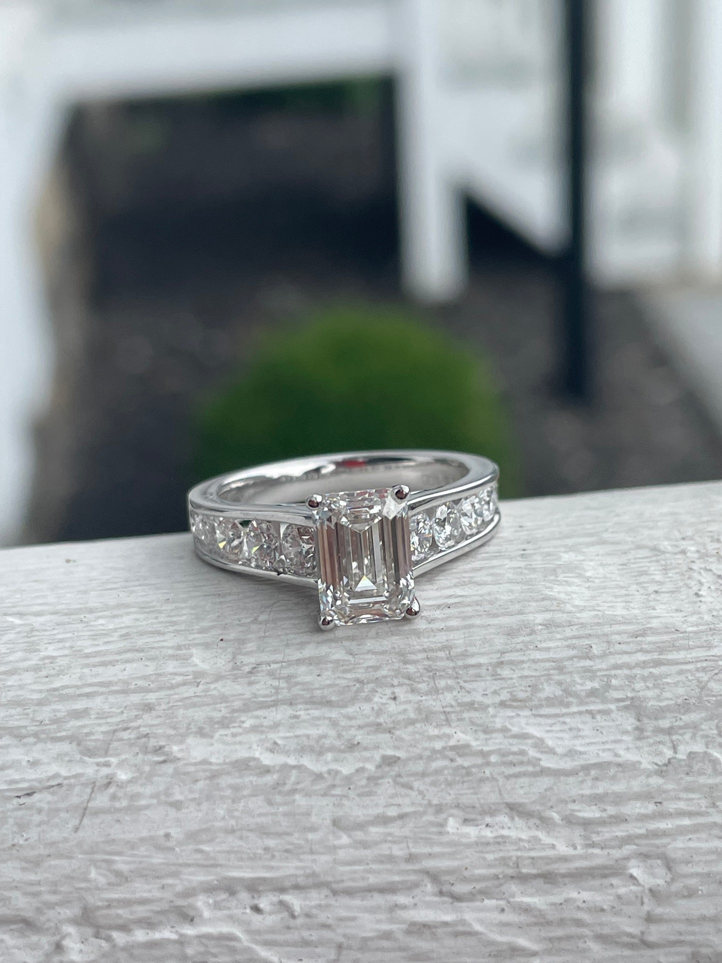 14k White Gold Emerald Cut Diamond Engagement Ring Size 7