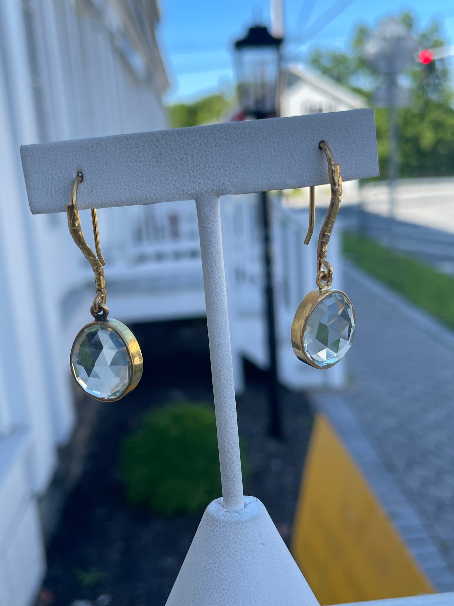 925 Sterling Silver Vermeil Large Stone Aquamarine Dangle Earrings