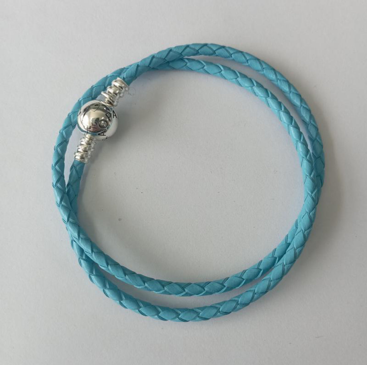 Pandora Double Leather Turquoise Color Bracelet 7.1”