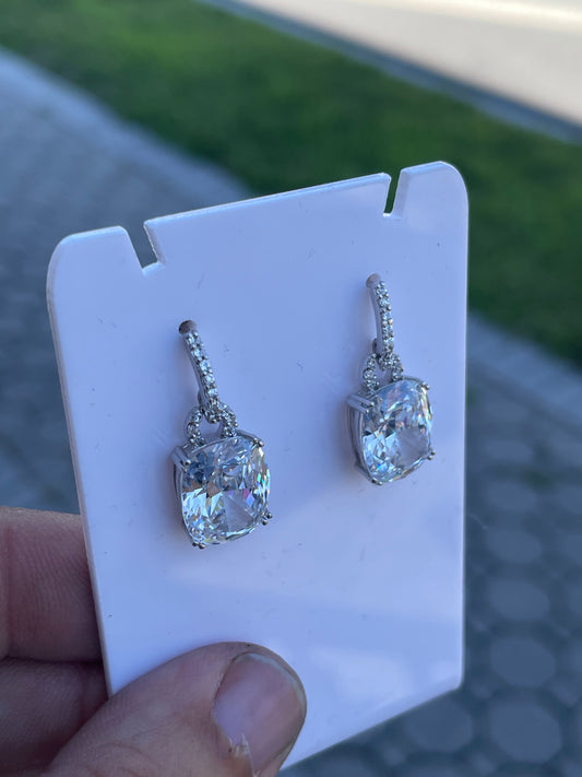 925 Sterling Silver Glamorous Cushion Cut Cz Dangle Earrings