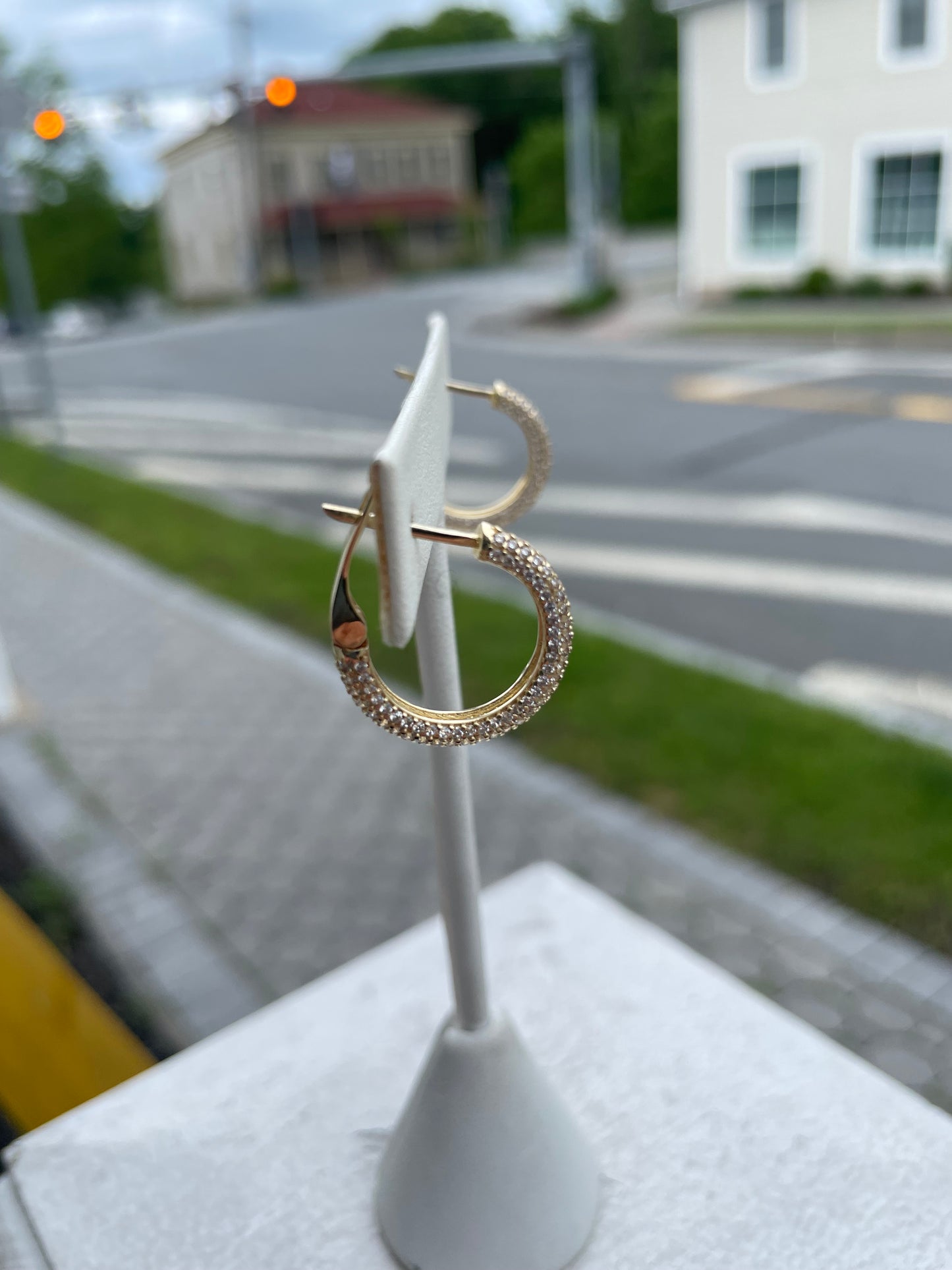 14k Gold Full Pavé Cz Hoop Earrings