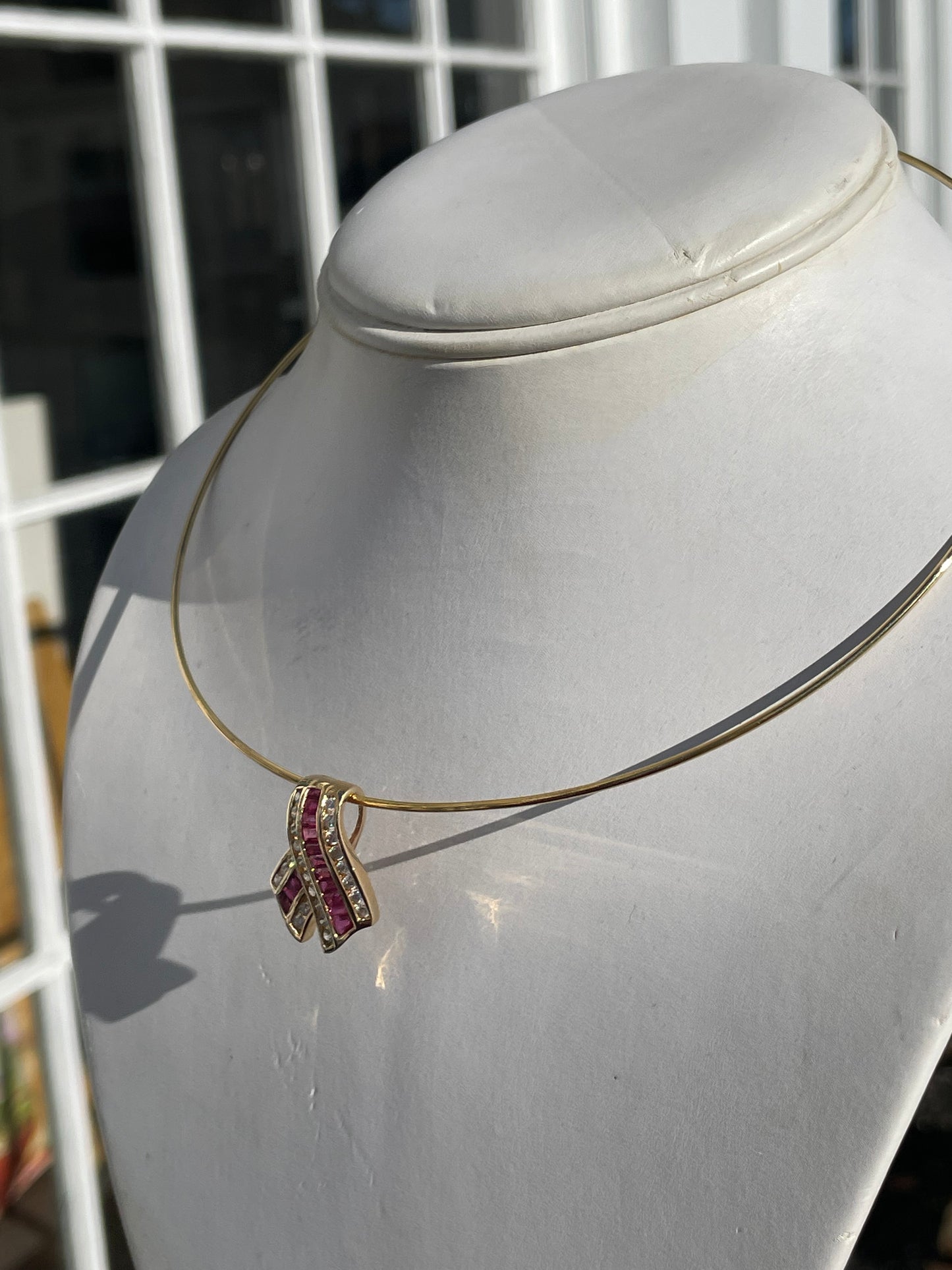 Designer Cardow 14k Gold Ruby & Diamond Slide Necklace