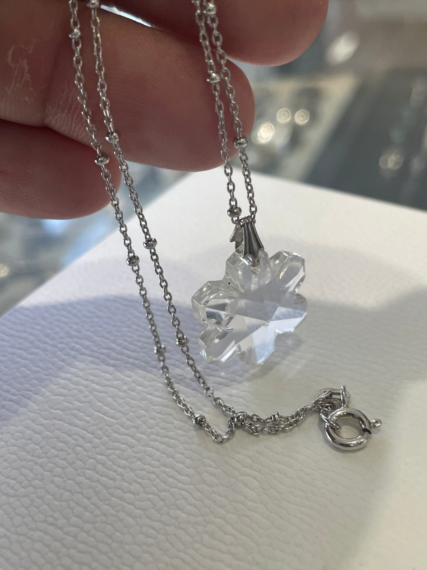 925 Sterling Silver Crystal Snowflake Necklace 18”