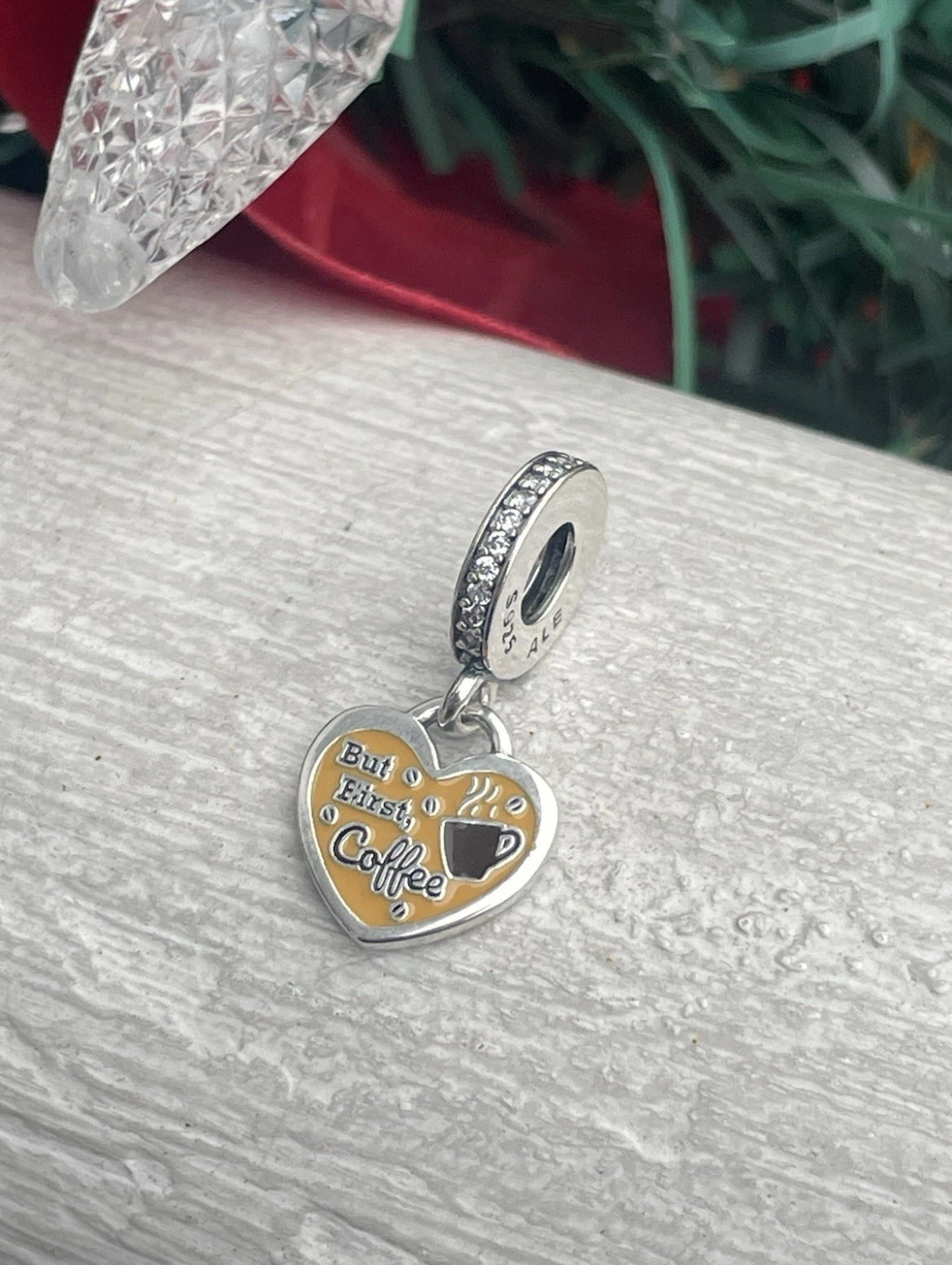 Pandora Silver But First Coffee Heart Dangle Charm S925 ALE