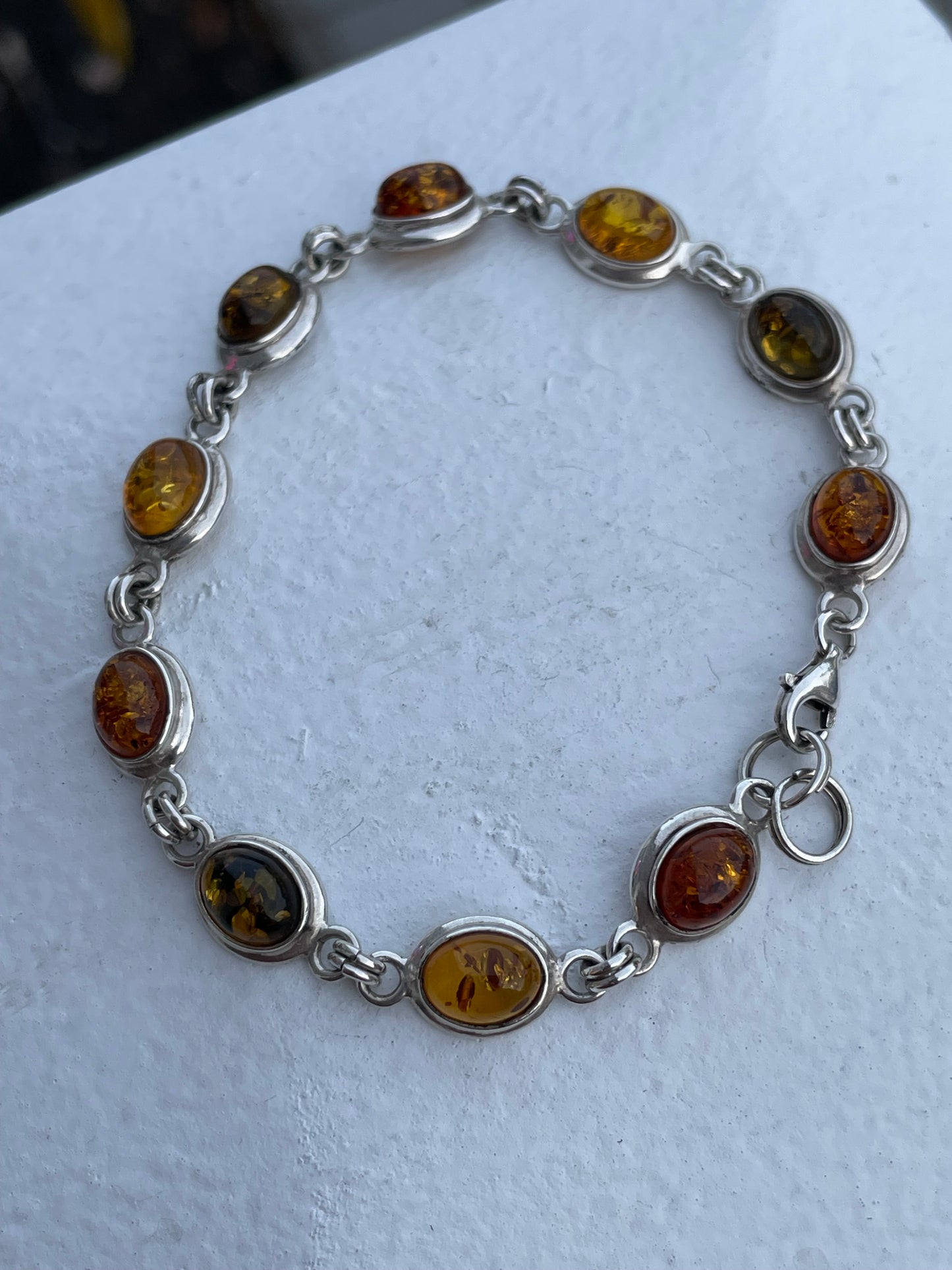 925 Sterling Silver Colors of Amber Bracelet 7.5”