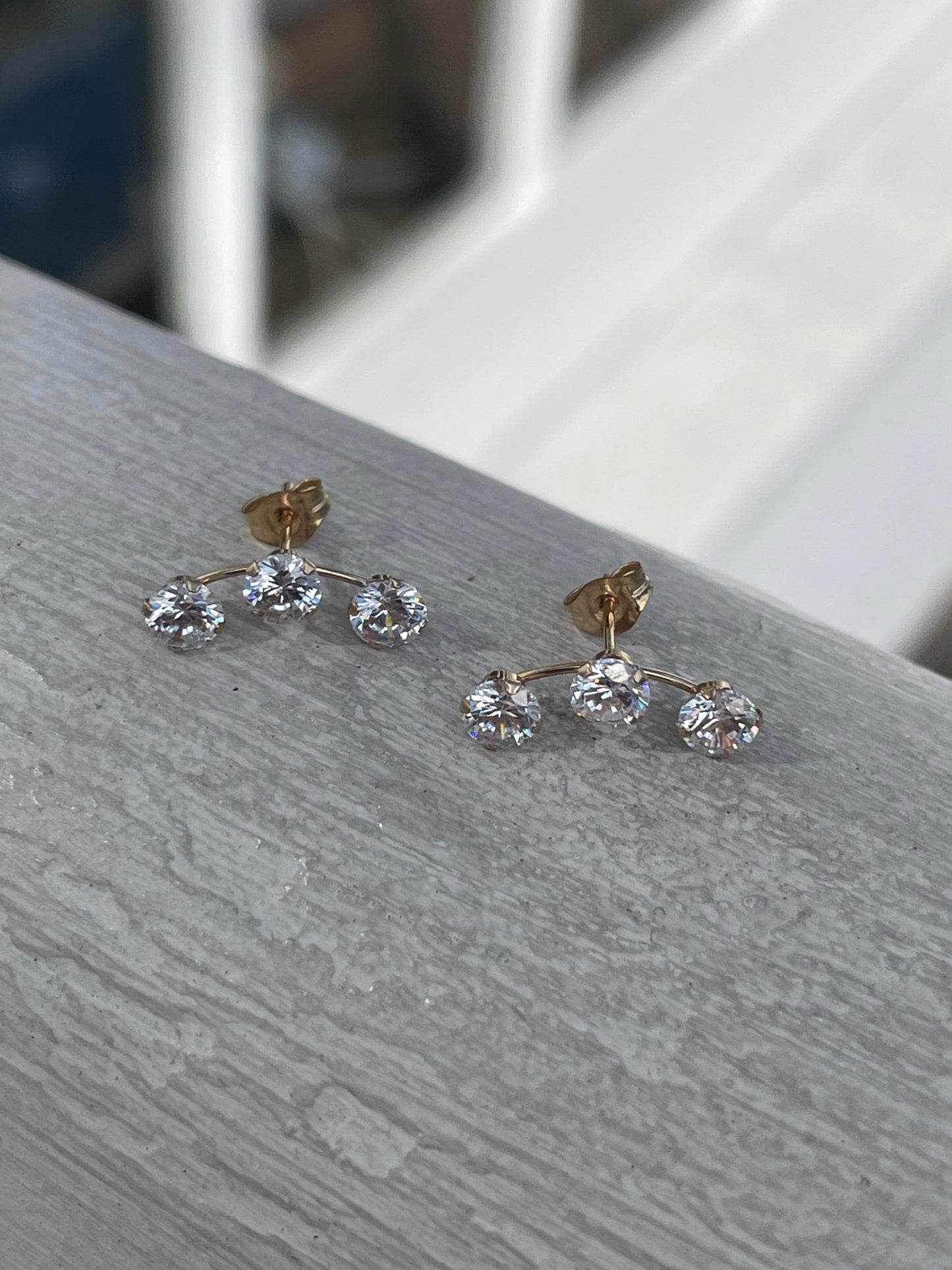 14k Gold PPF Ear Climber Clear Zirconia Stud Earrings