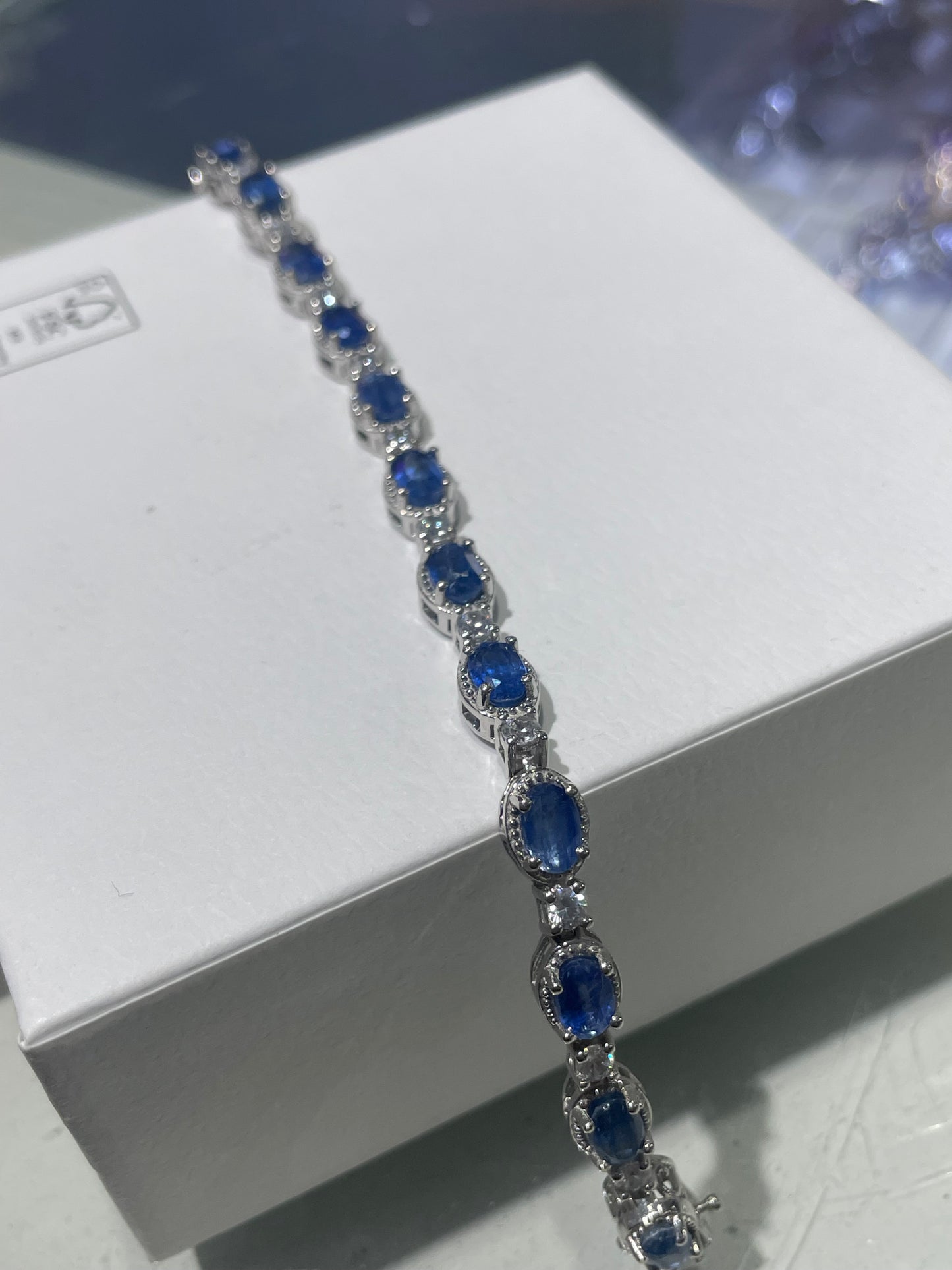 925 Sterling Silver Blue Kyanite & Cz Tennis Bracelet 6.75”