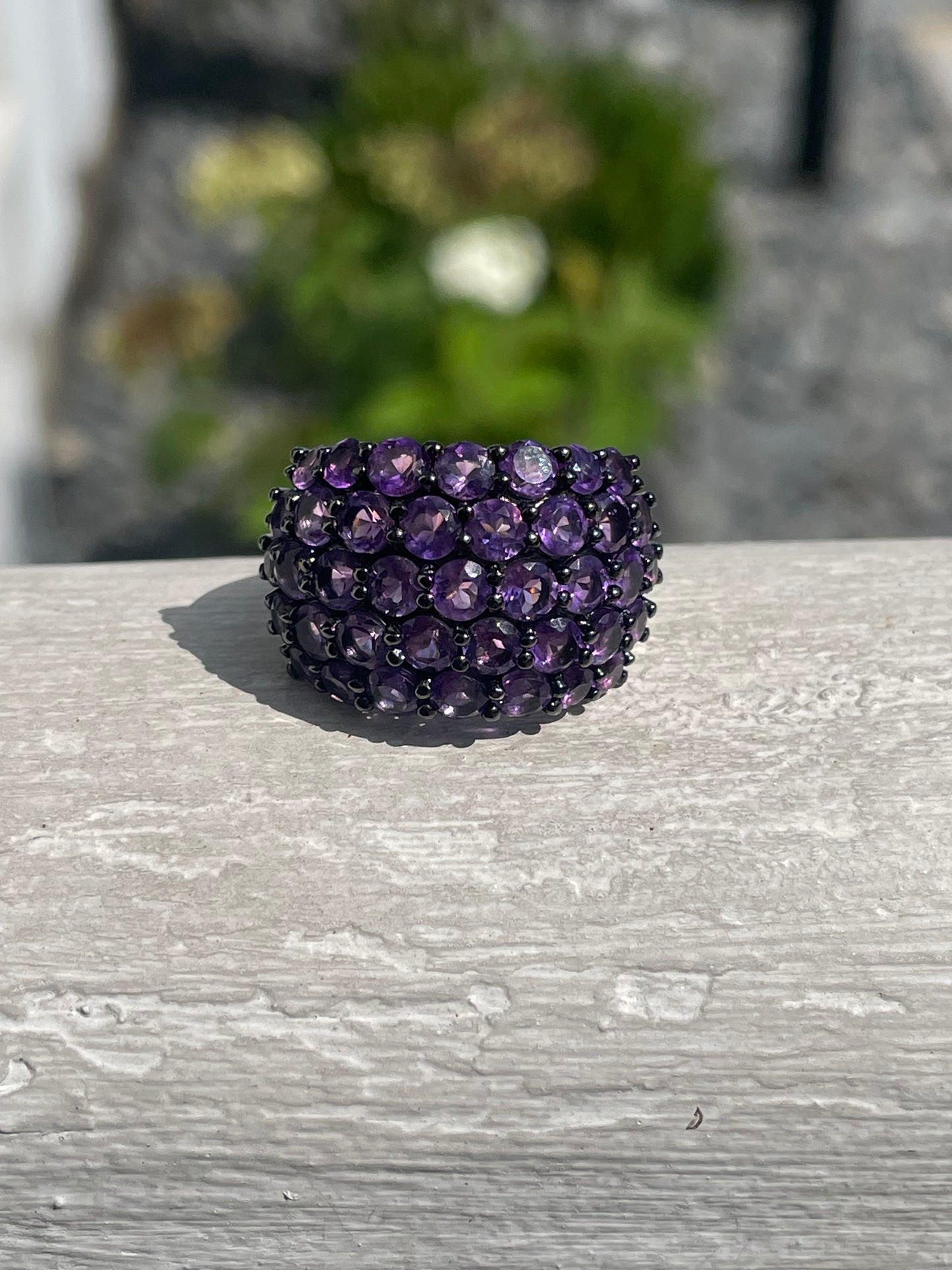 925 Sterling Silver Natural Amethyst Cluster Ring Size 7