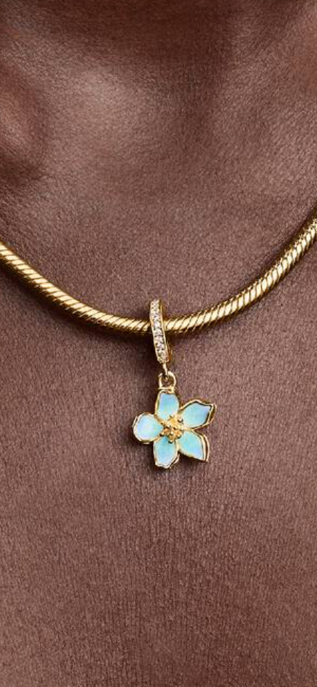 Pandora Shine Blue Cherry Blossom Dangle Flower Charm 760667C01