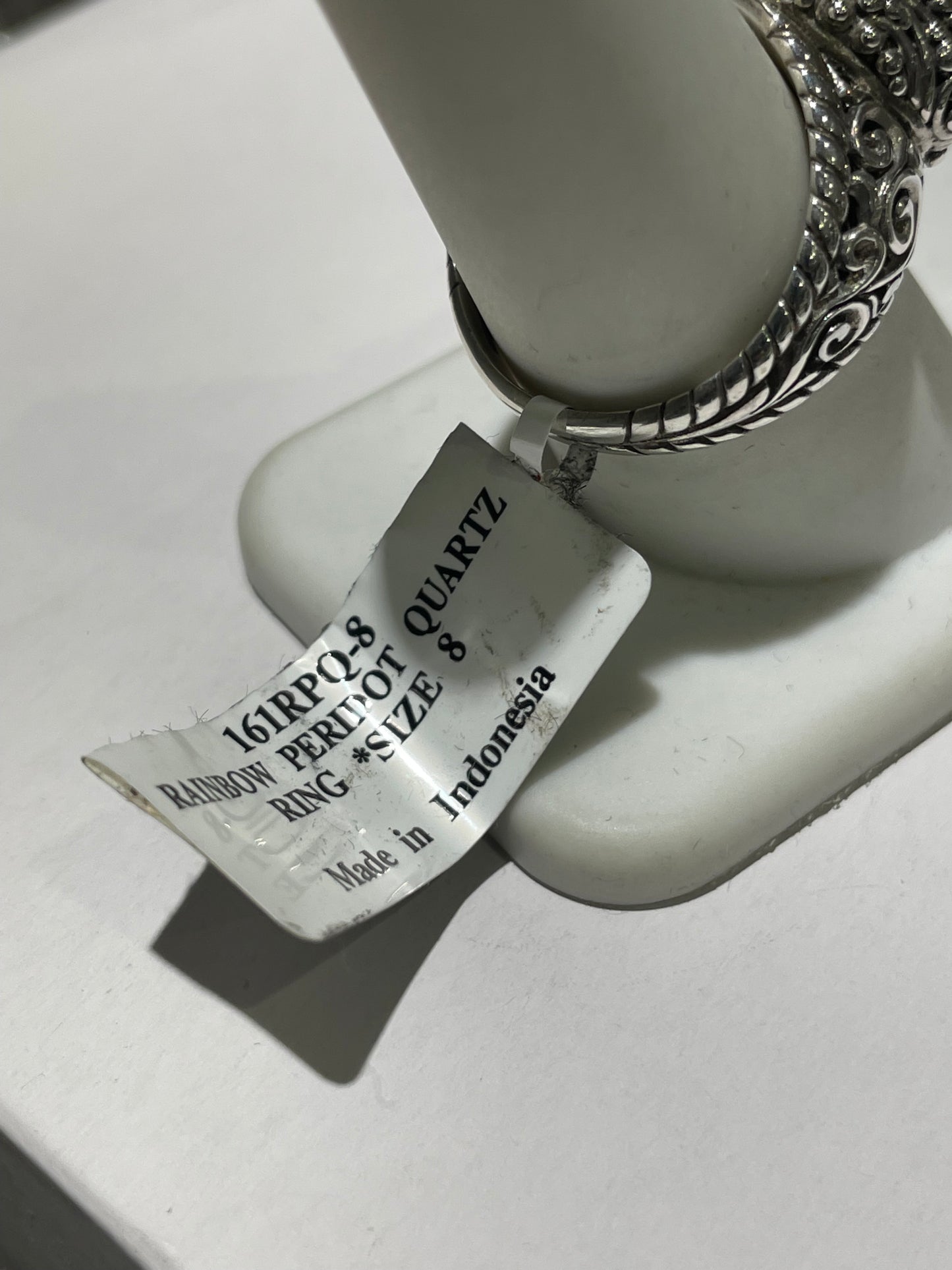 Designer Sarda Rainbow Peridot Quartz Multi Faceted Ring w/ Bali Filigree Setting Size 8