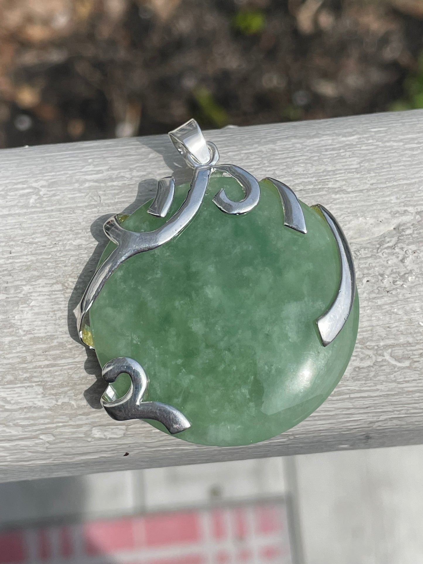 925 Sterling Silver Natural Jade Heavy Stone Disc Pendant