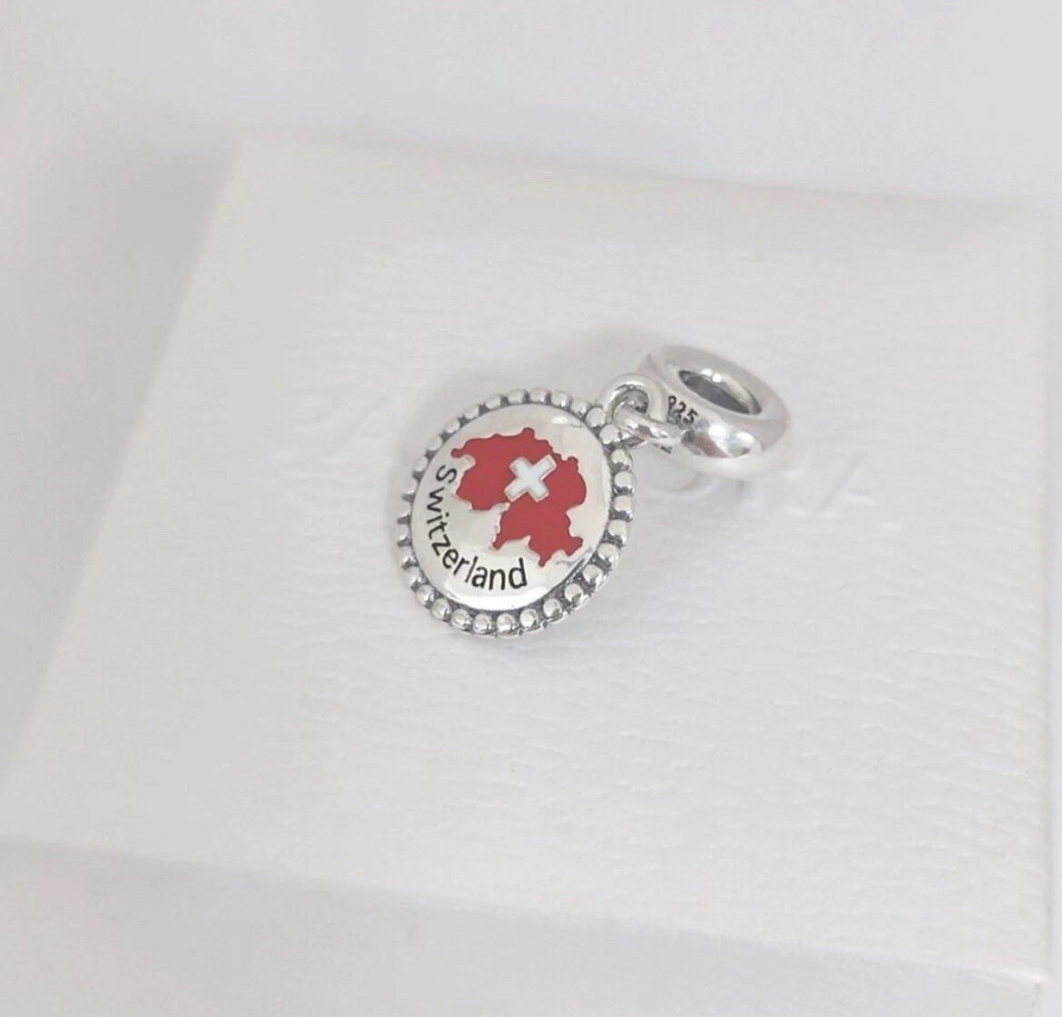 Pandora Country of Switzerland Exclusive Map Flag Dangle Moments Travel Charm