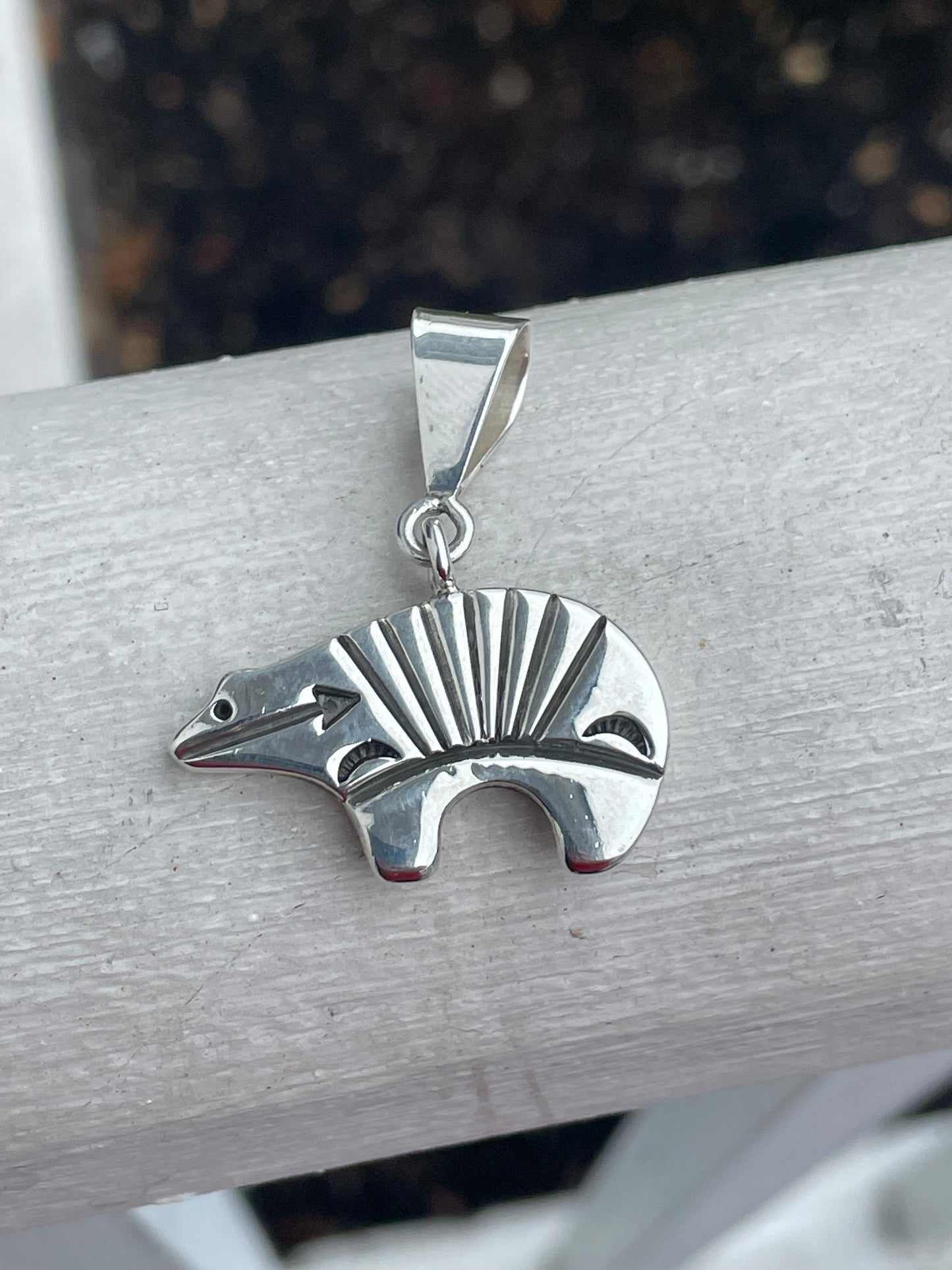 Designer N. Woody 925 Sterling Silver Running Bear Reversible Navajo Pendant