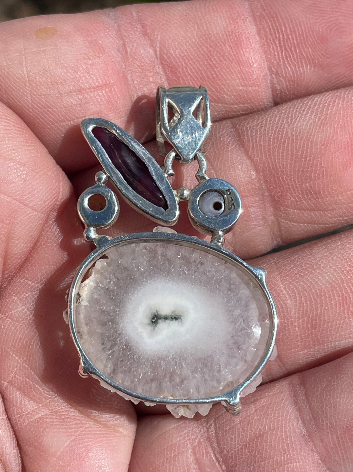 Handmade 925 Sterling Silver Stalactite, Pearl, Amethyst & Citrine Pendant (U36)