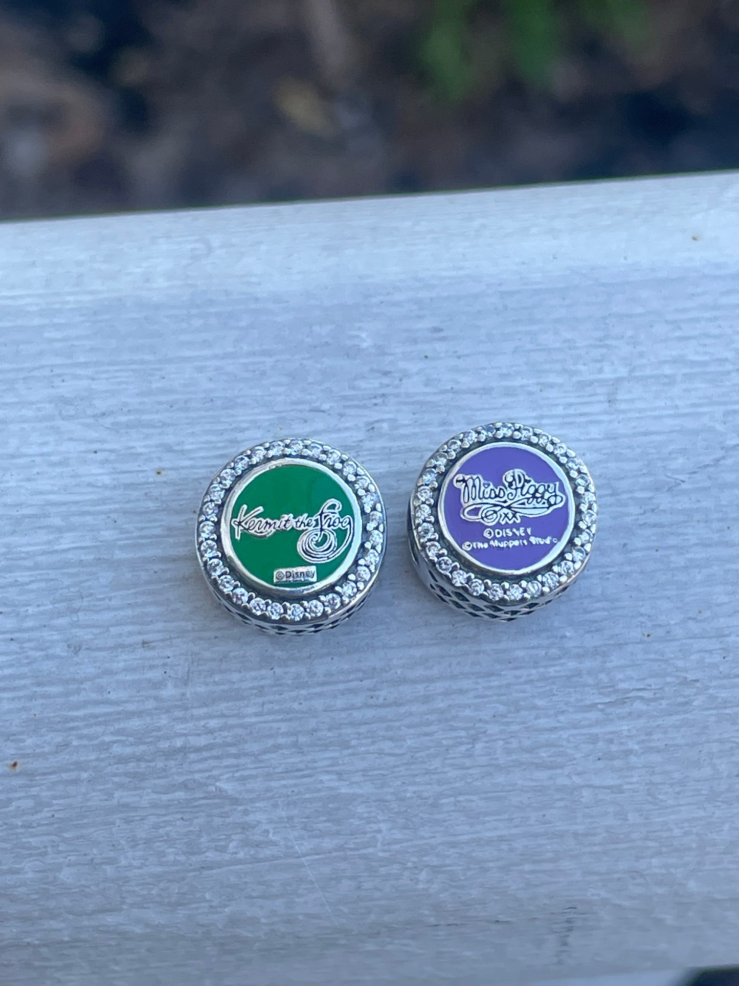 Pandora Lot of 2 Muppets Kermit & Miss Piggy Round Signet Charms