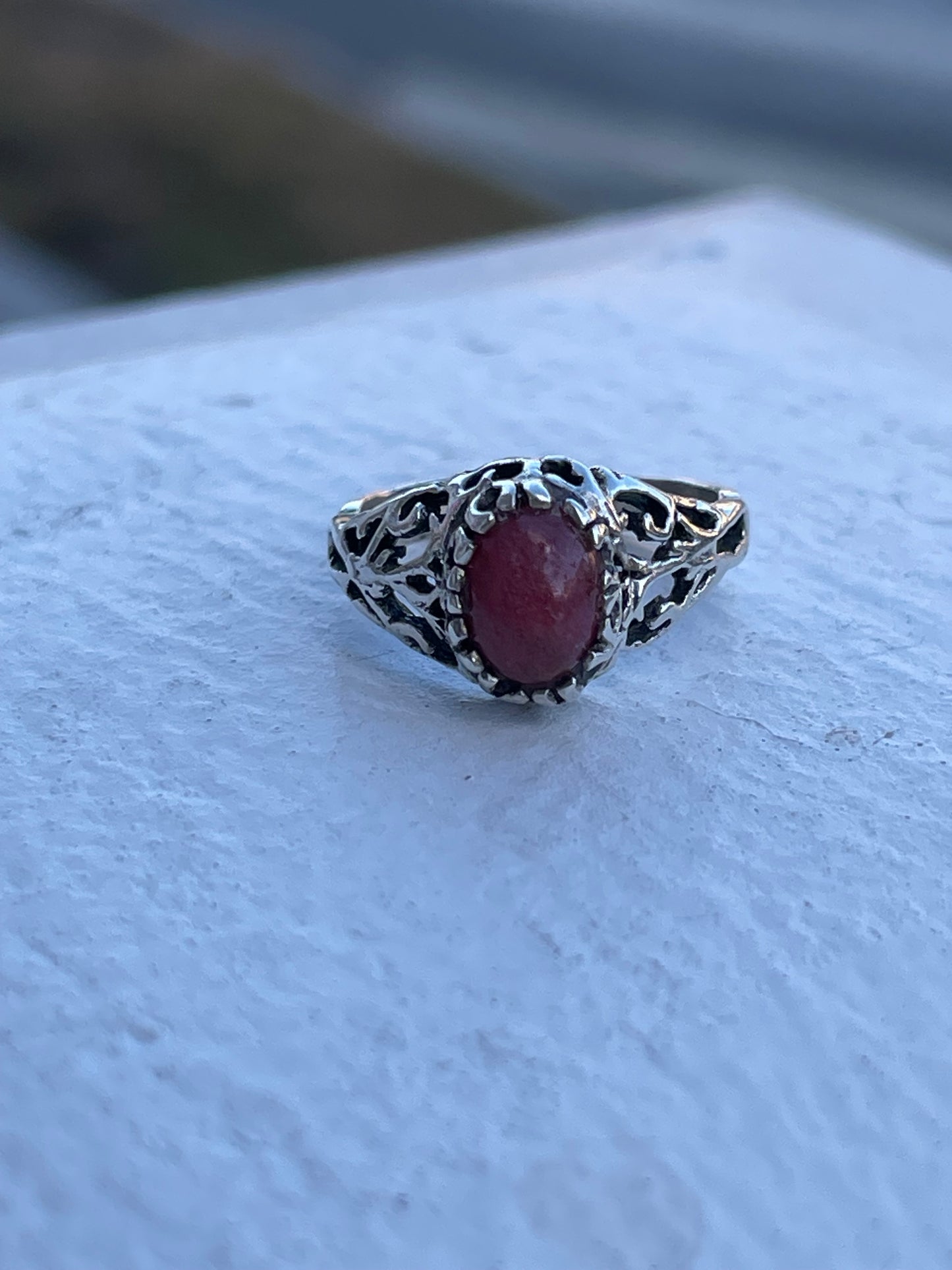 925 Sterling Silver Petite Sandstone Filigree Ring Size 3.