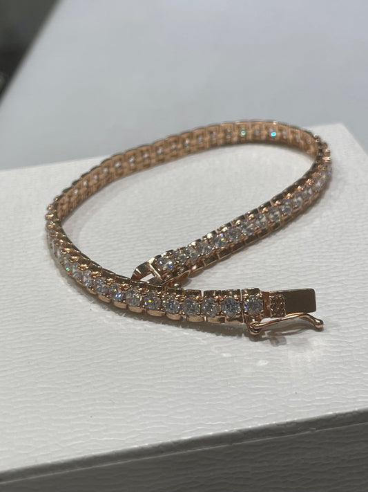 925 Sterling Silver Rose Vermeil Cz Flexible Tennis Bracelet 7.5”