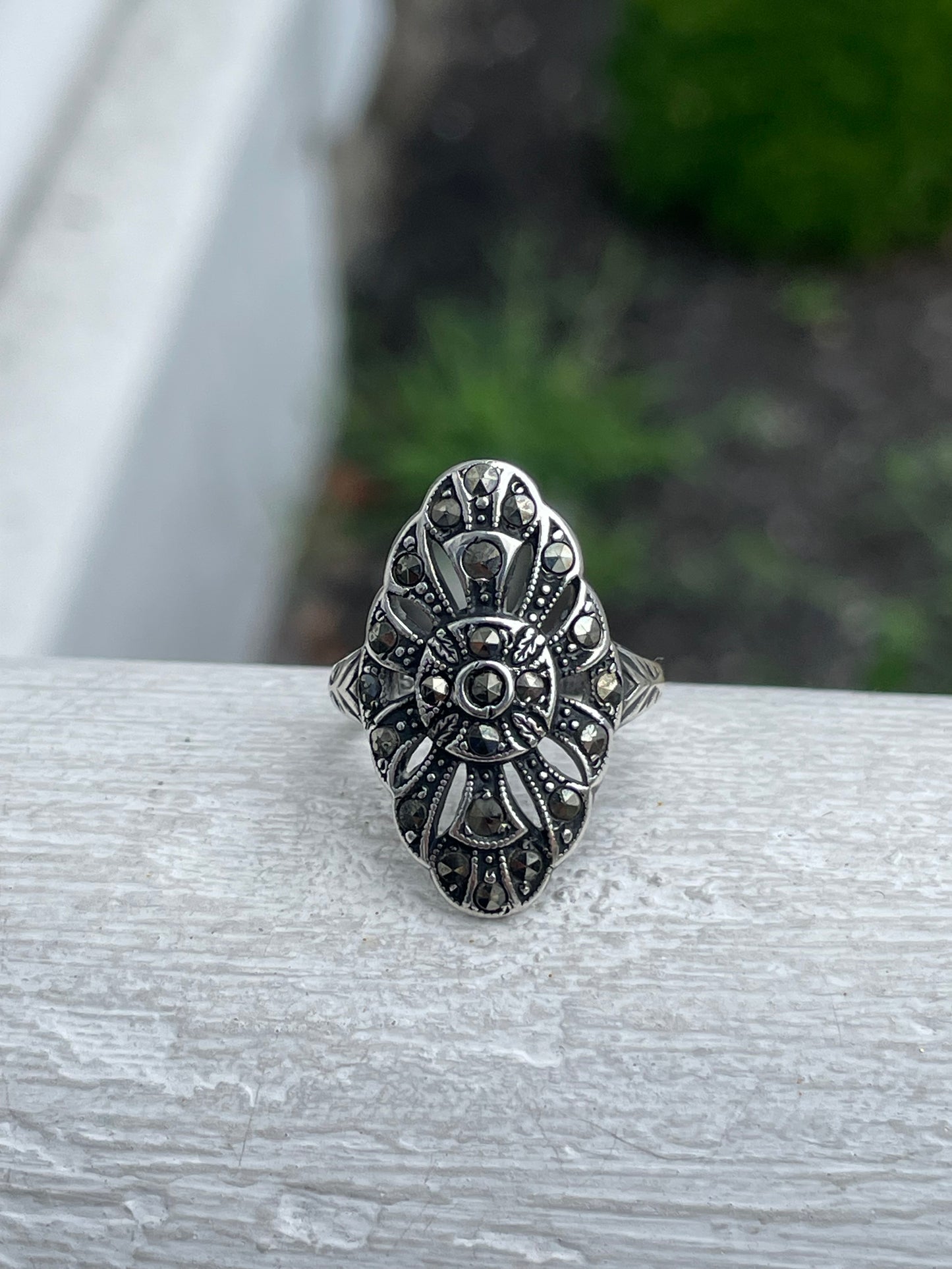 925 Sterling Silver Vintage Art Deco Marcasite Ring Size 6.5