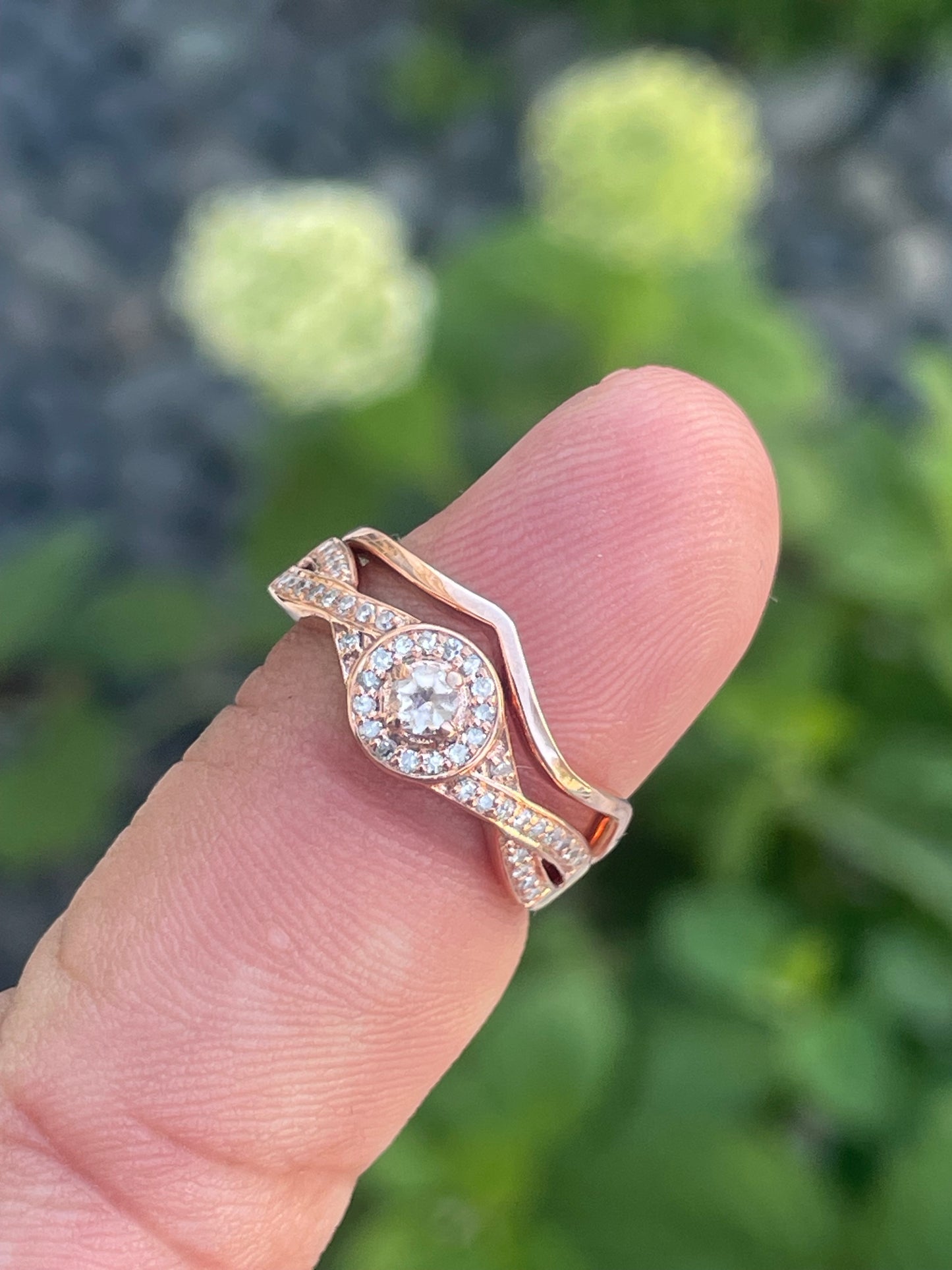10k Rose Gold Infinity Diamond Bridal Ring Set Lot of 2