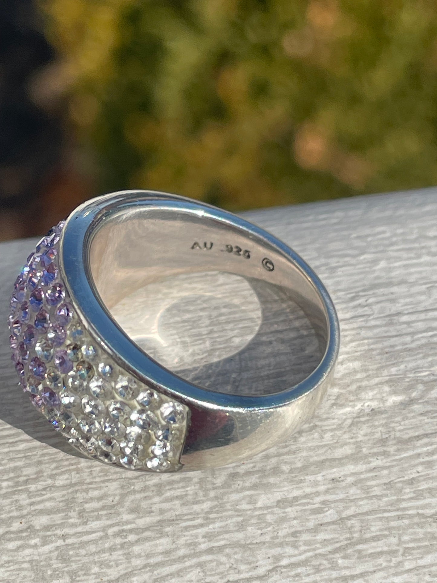 Designer AU 925 Sterling Silver Ombré Purple Crystal Dome Ring Size 8
