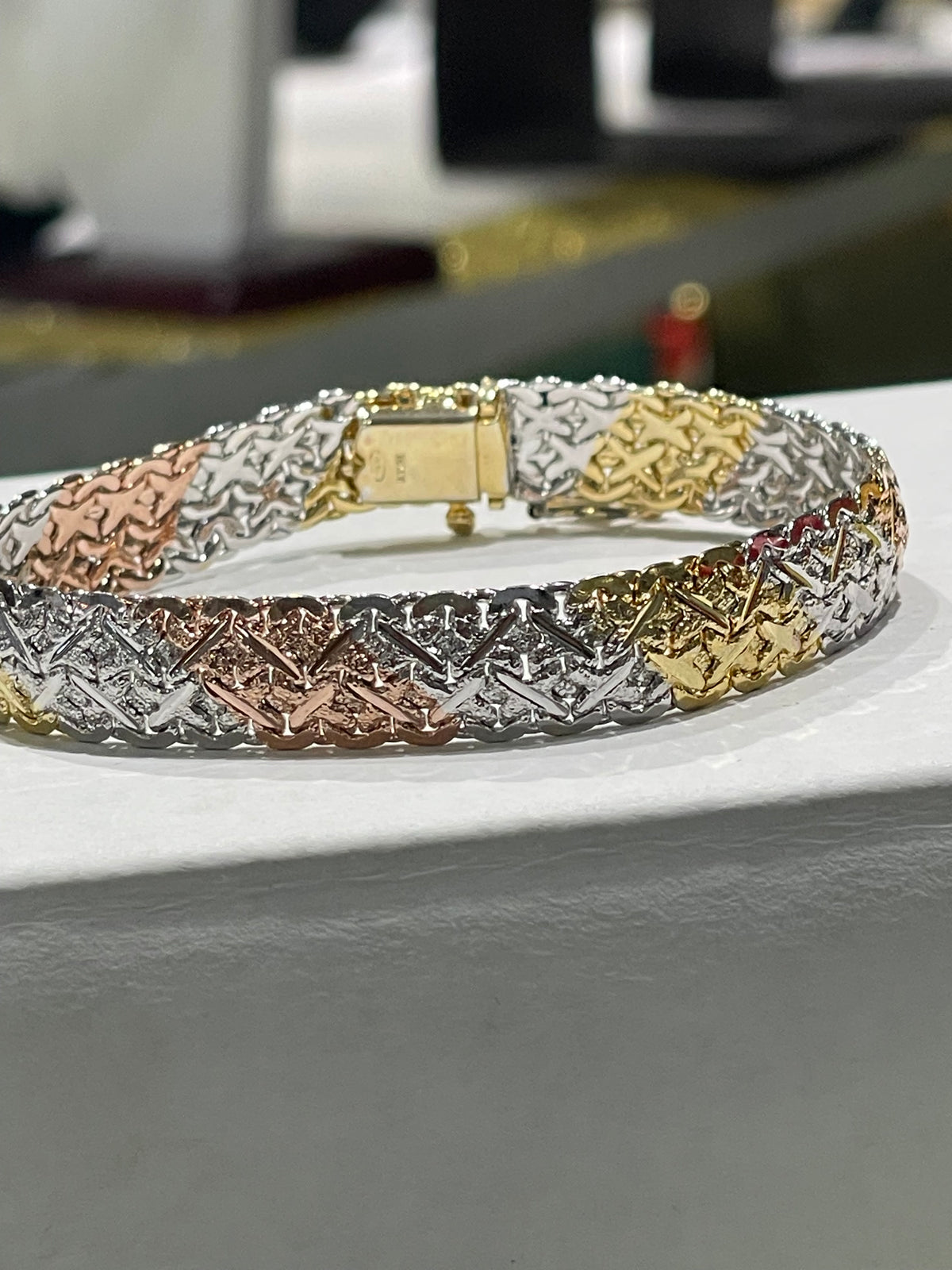 925 Sterling Silver Tri Color Braided Link Bracelet 7.25”