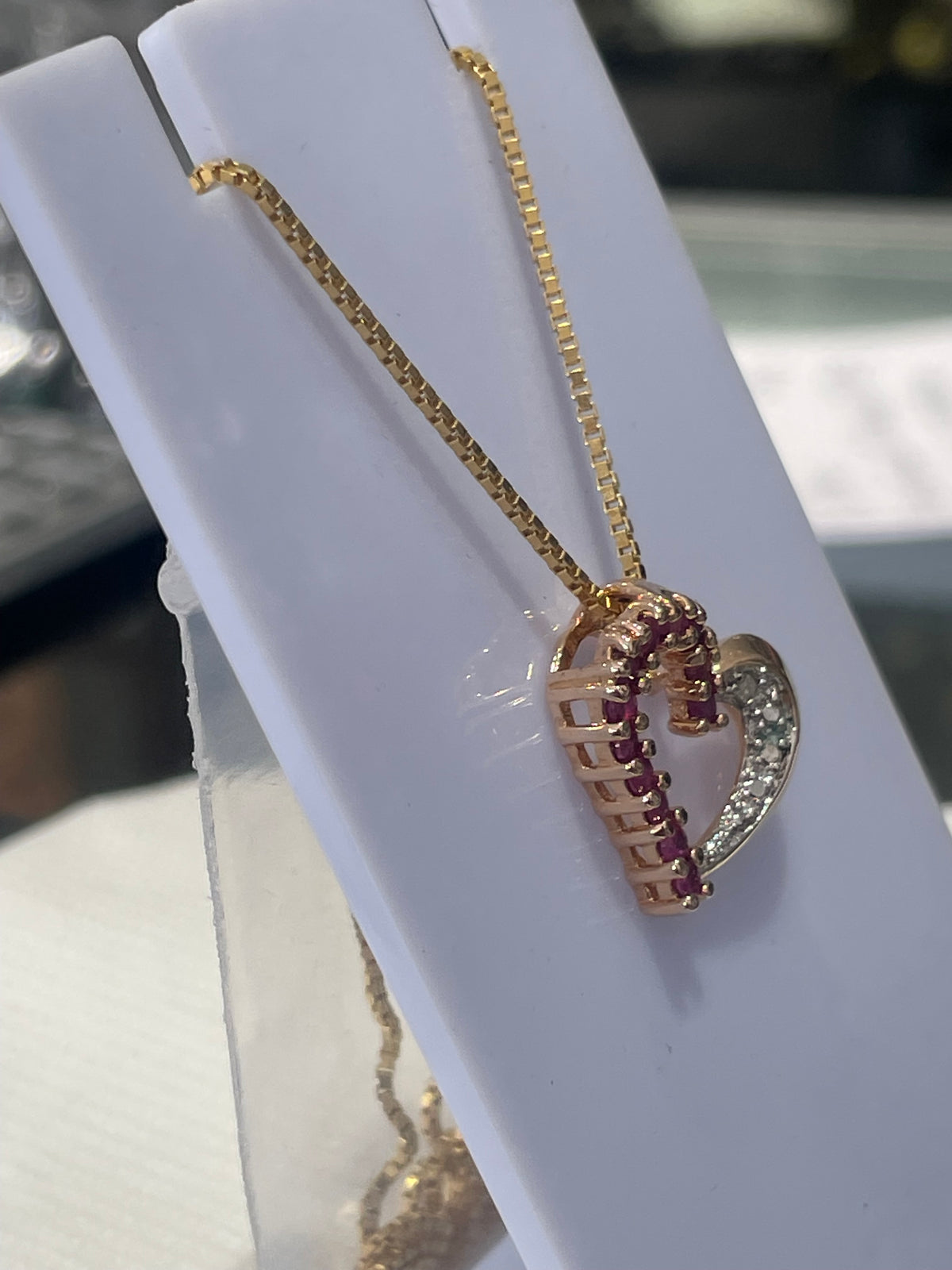 925 Sterling Silver Vermeil Natural Ruby & Diamond Heart Necklace