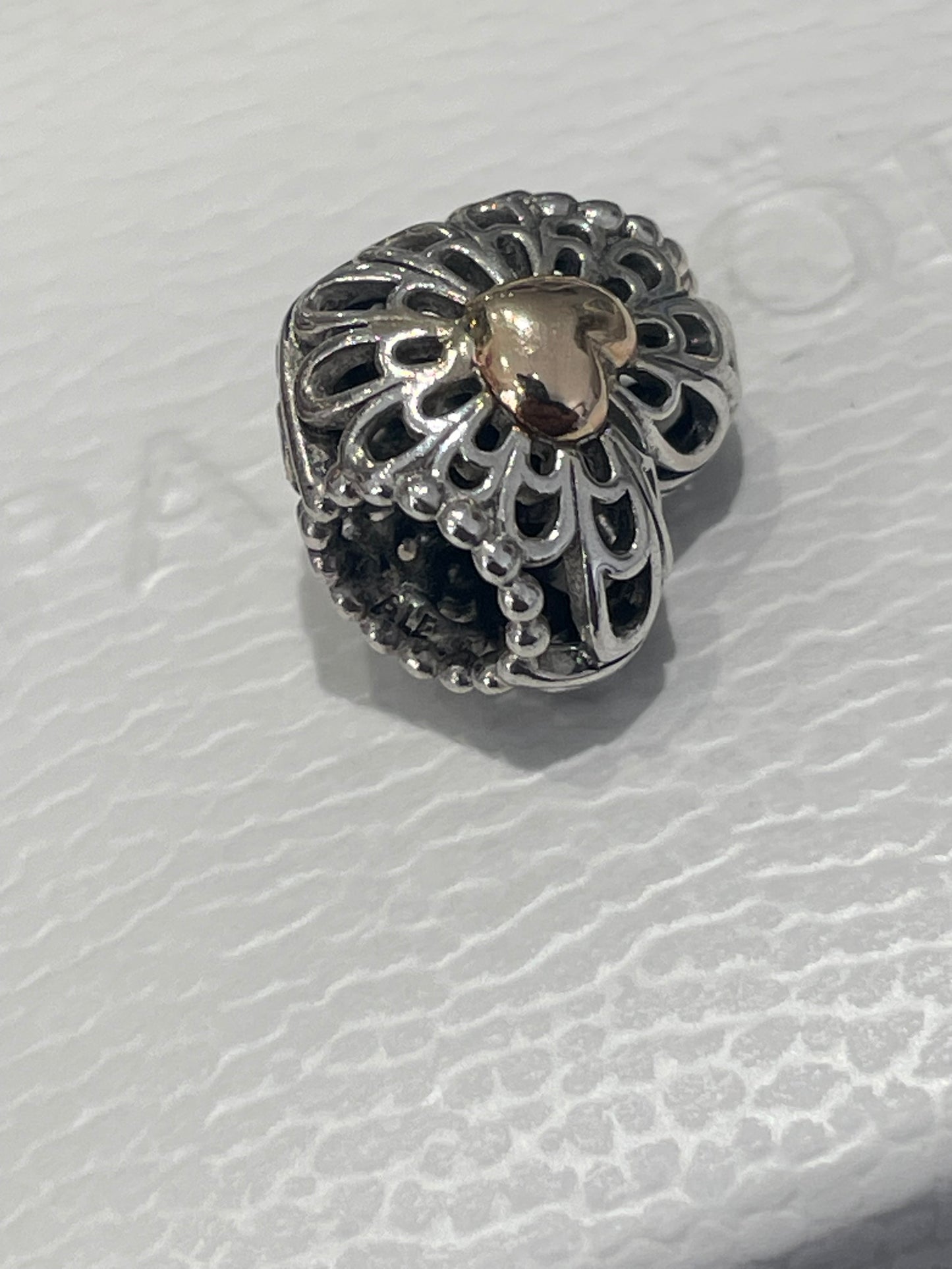Retired Pandora Two Tone Vintage Heart Charm 925 & 14K Gold 791275