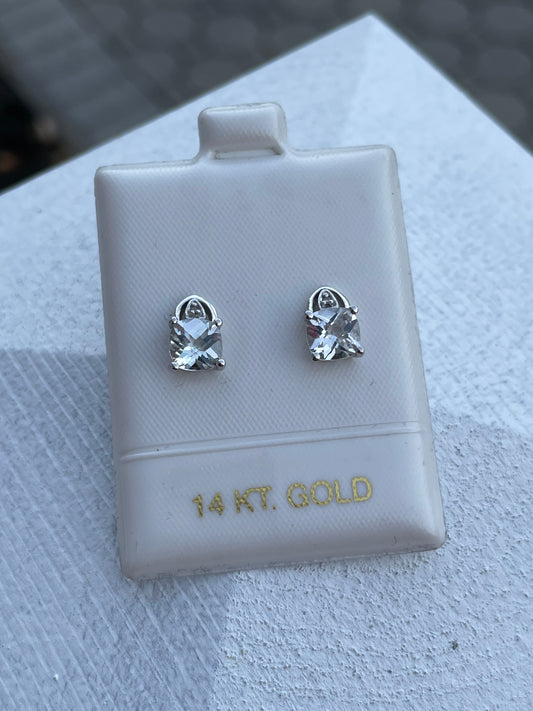 14k White Gold White Topaz & Diamond Stud Earrings