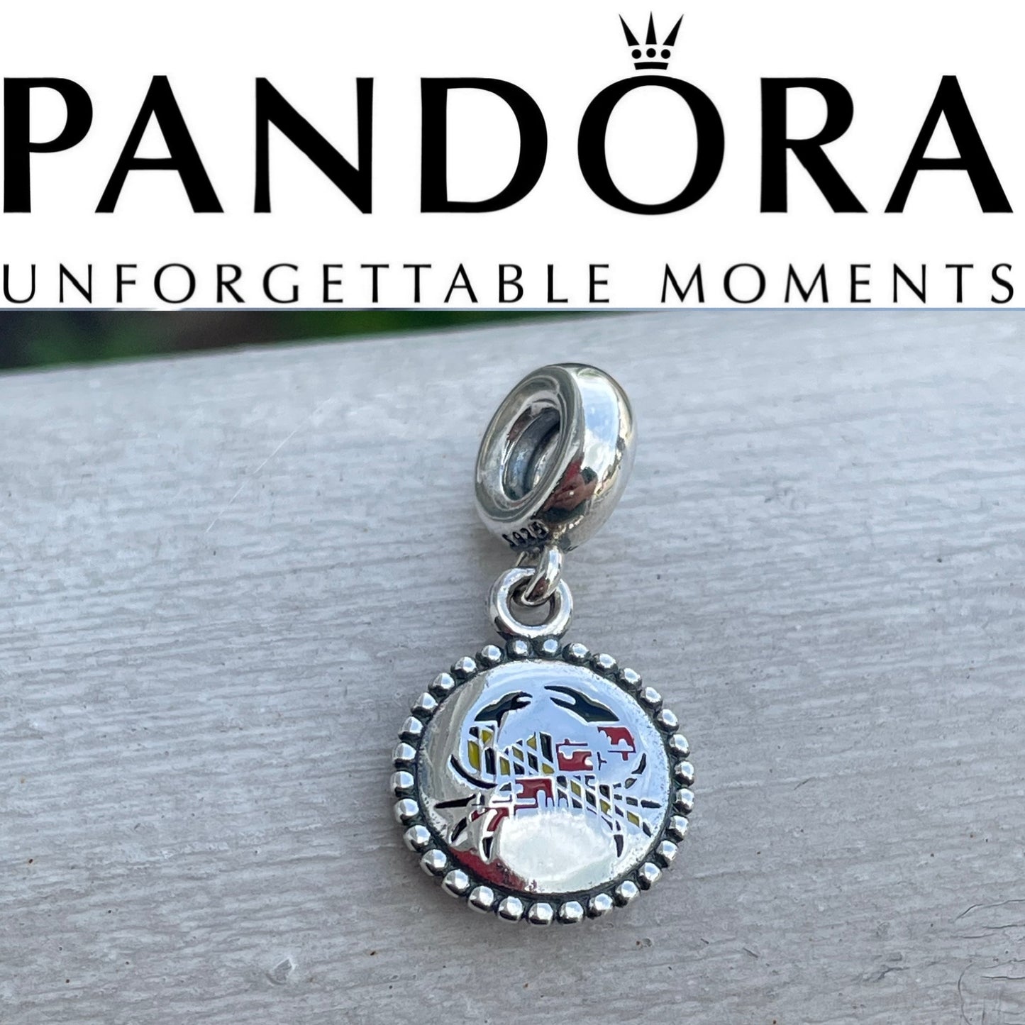 Pandora Ocean City Maryland State Exclusive Crab Flag Logo Travel Destination Dangle Charm