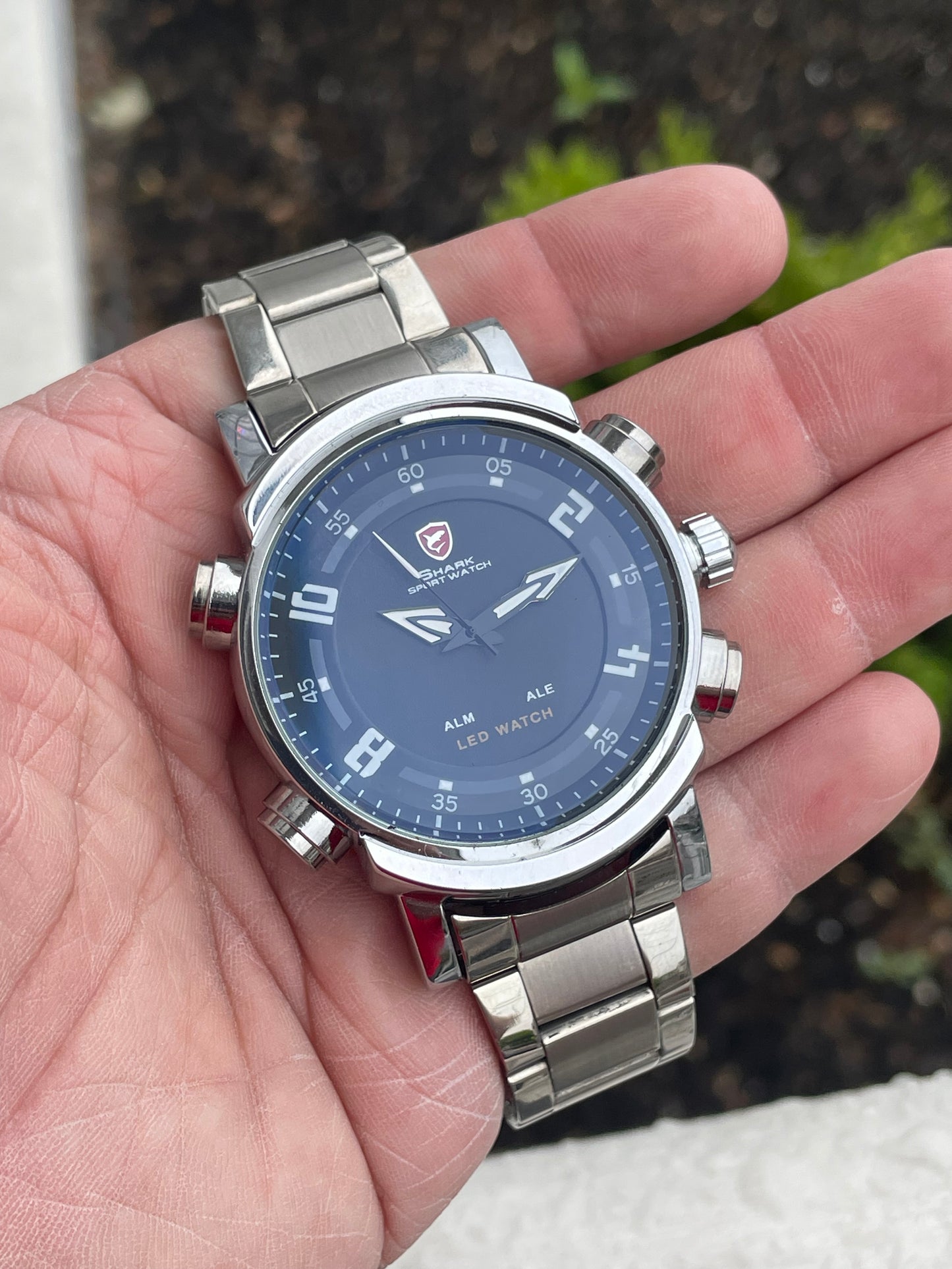 Men’s Stainless Steel Shark LED Sport Watch