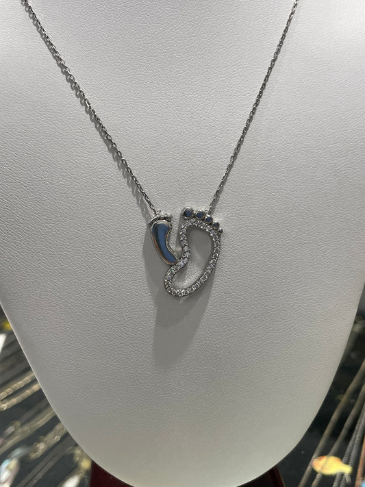 925 Sterling Silver Mother to Be Foot Side by Side Sparkling Cz Necklace