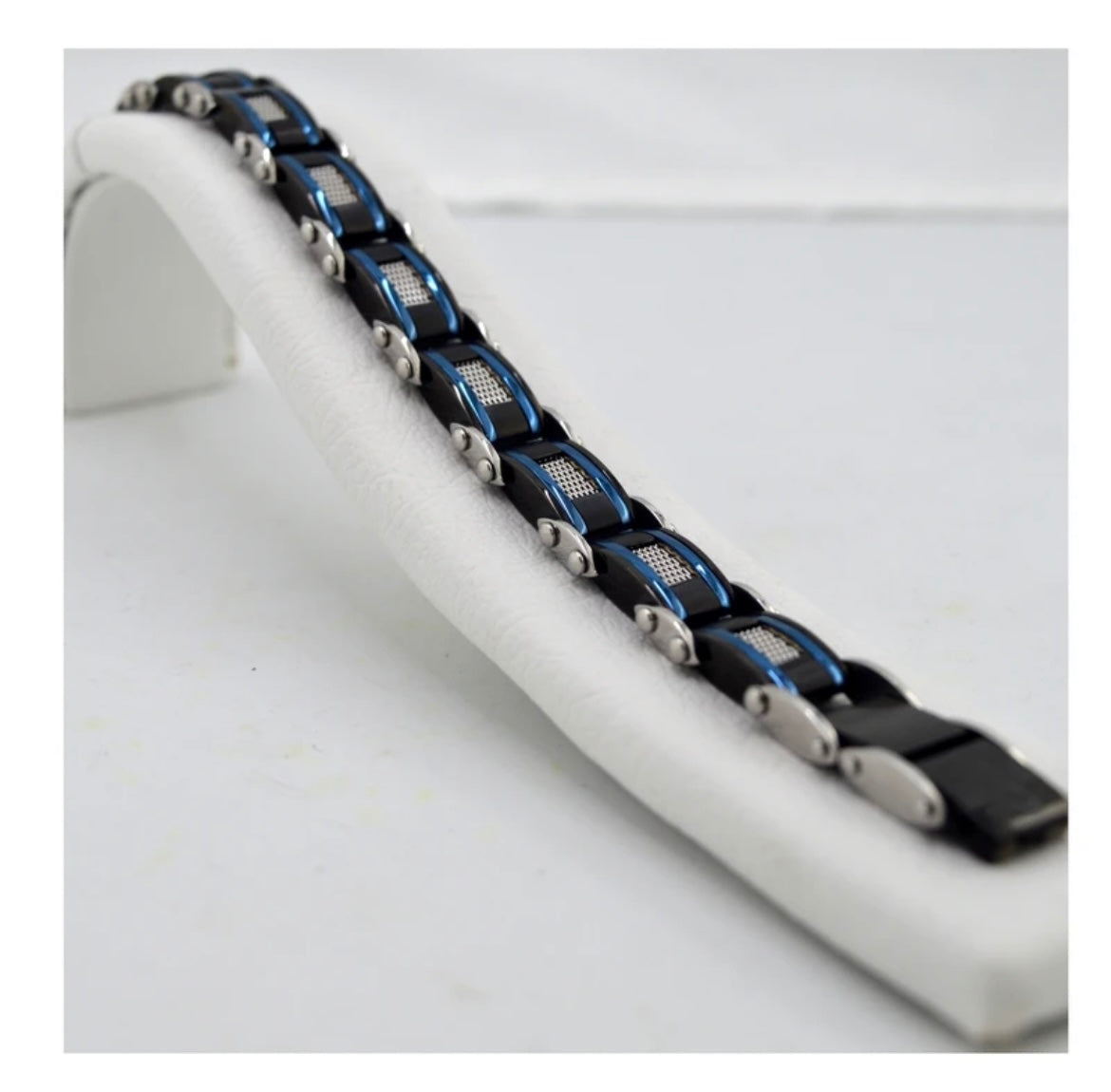 Stainless Steel Black Blue & Silver Color Reversible Rolex Style Bracelet