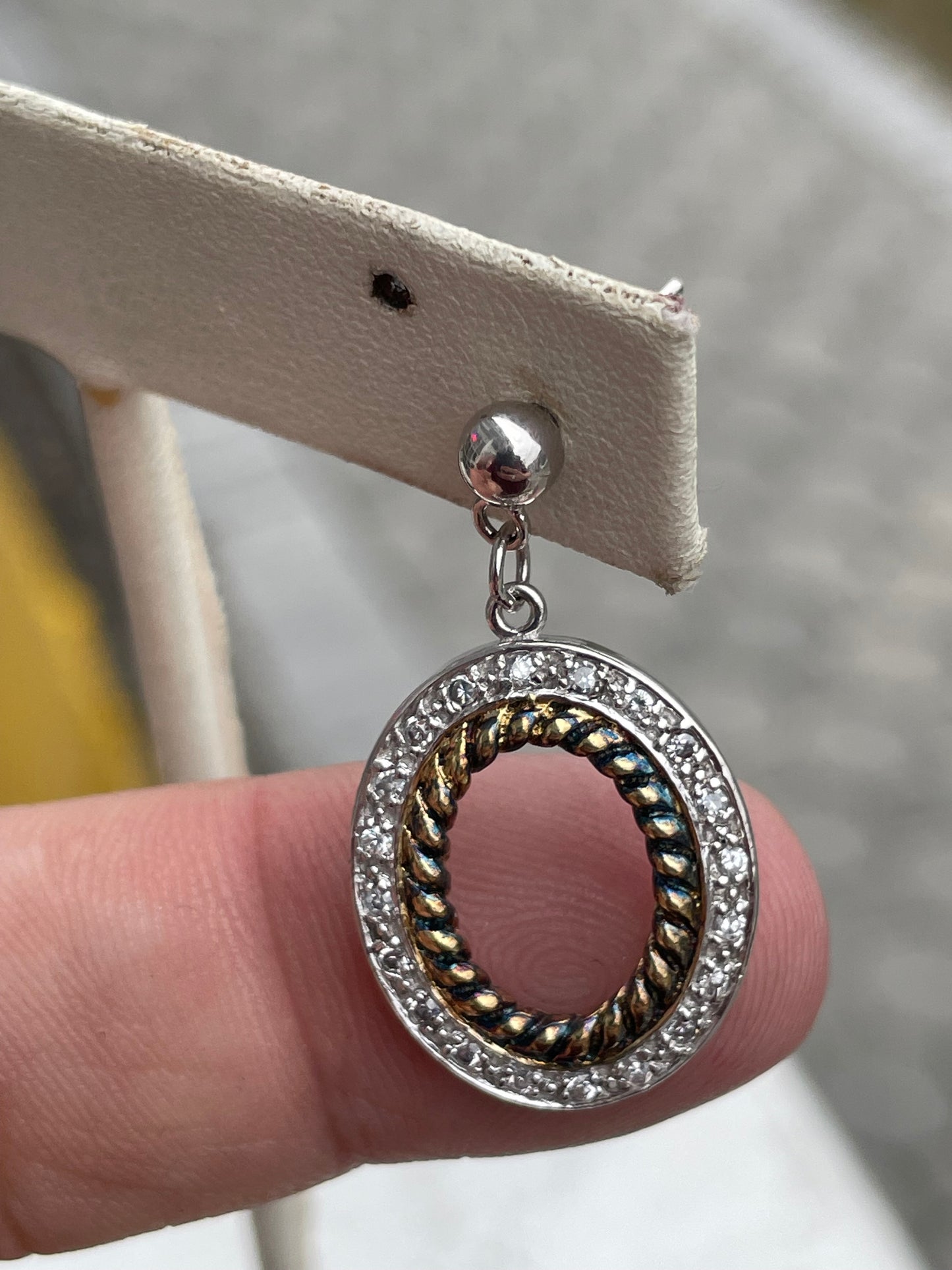 925 Sterling Silver Cz Fairest of them All Dangling open oval earrings.