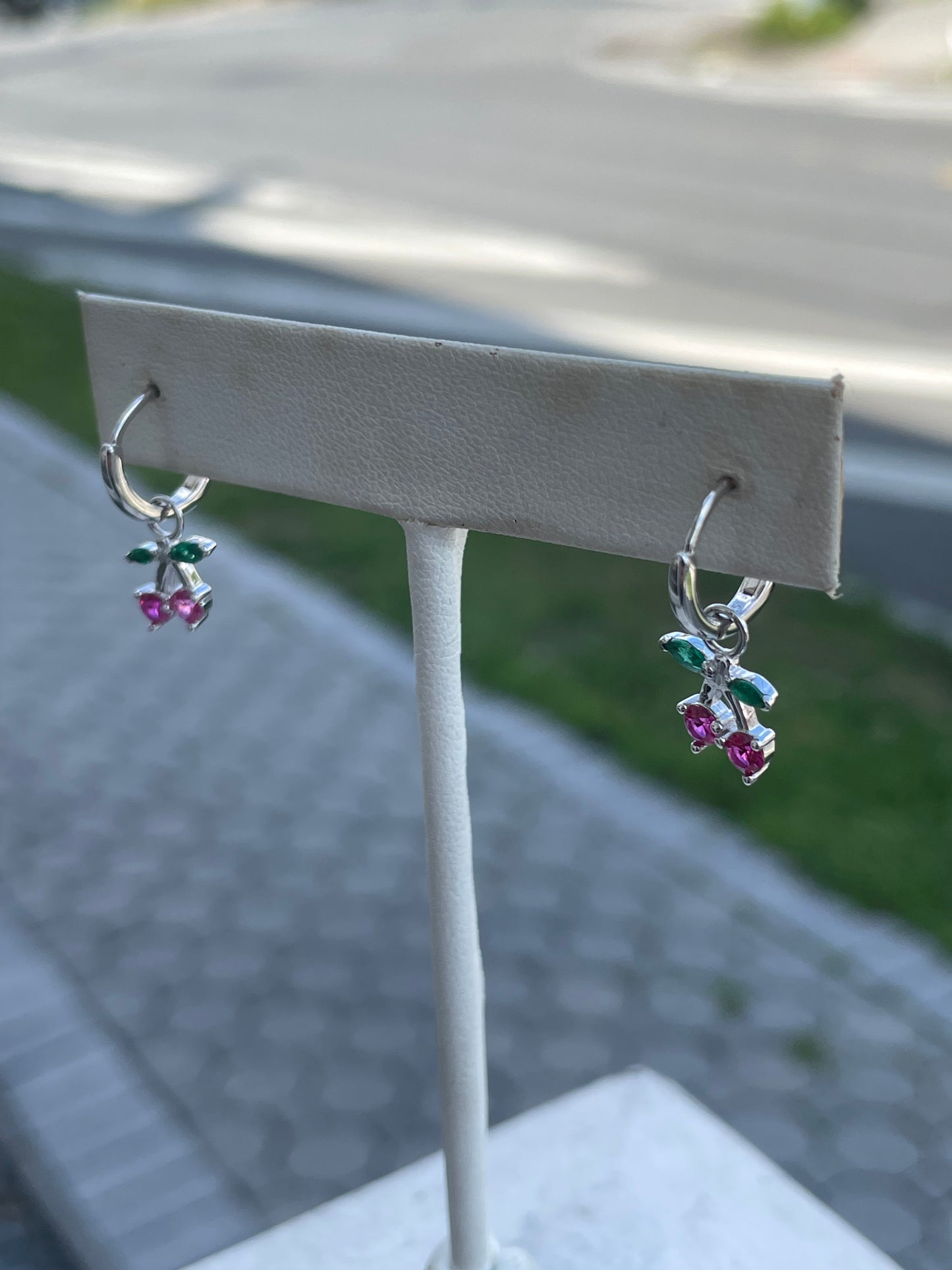 925 Sterling Silver Petite Cherry Dangle Huggie Hoop Earrings