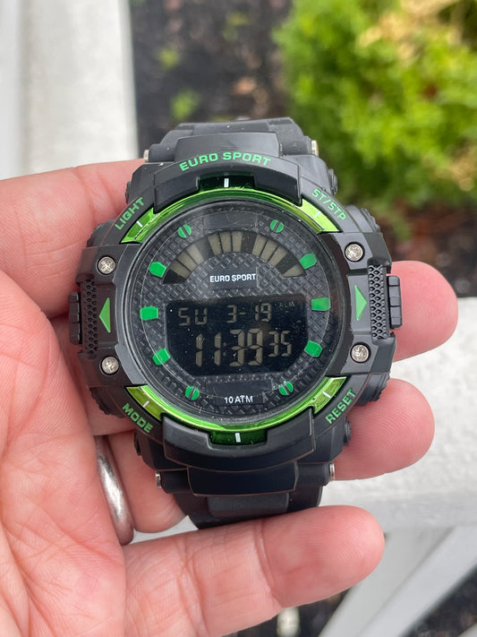 Men’s Euro Sport Shock Resistant Green & Black Watch