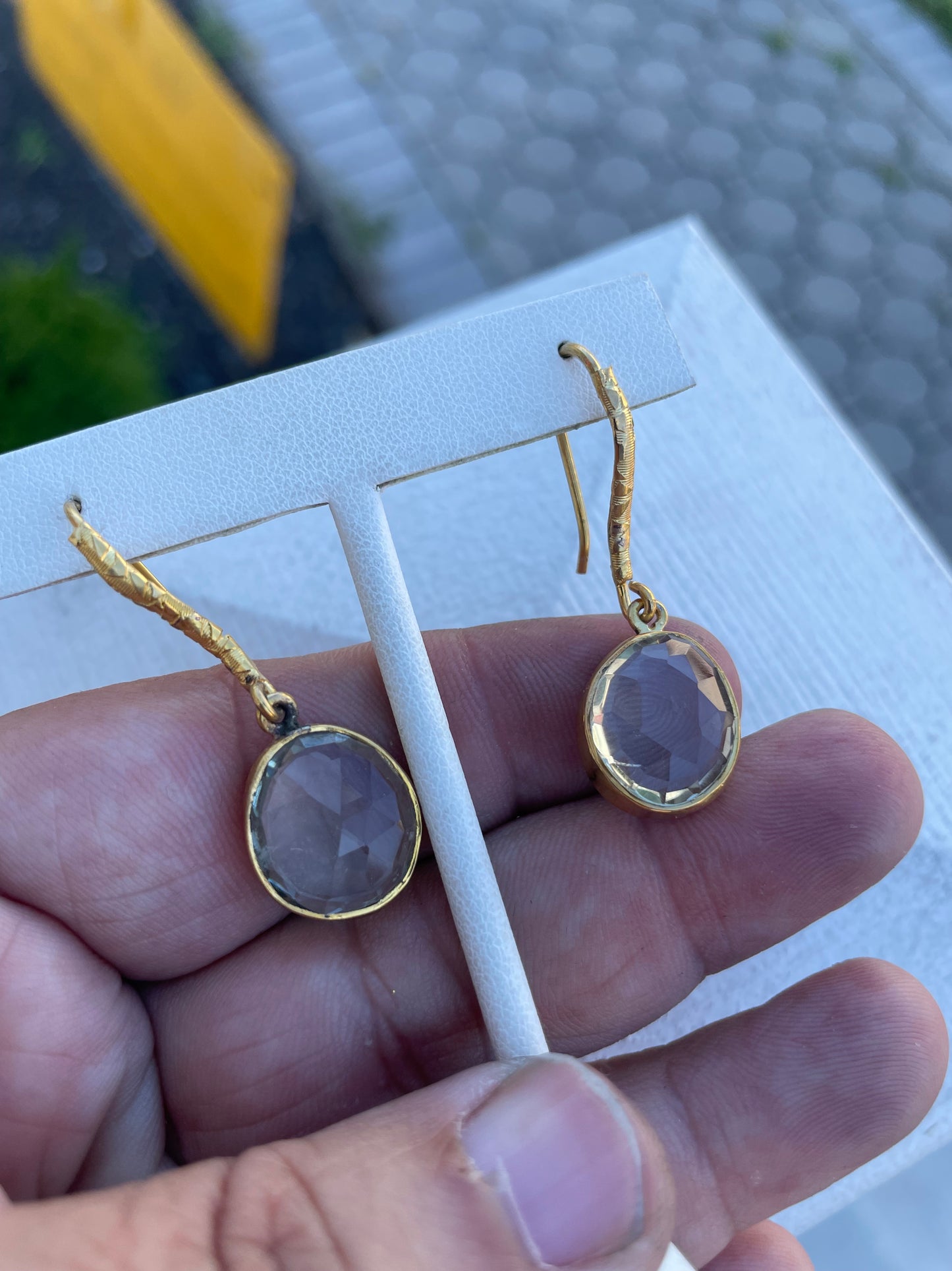 925 Sterling Silver Vermeil Large Stone Aquamarine Dangle Earrings