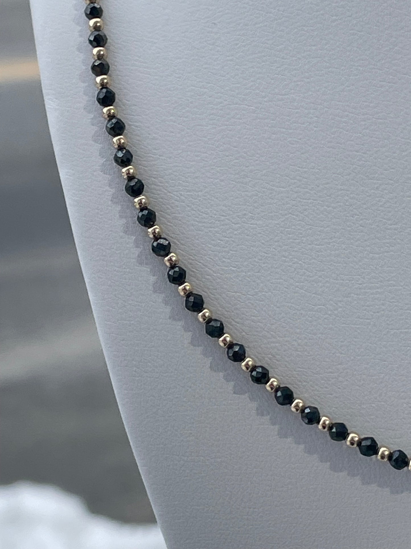 14k Gold Ball & Black Obsidian Beaded Necklace 16”