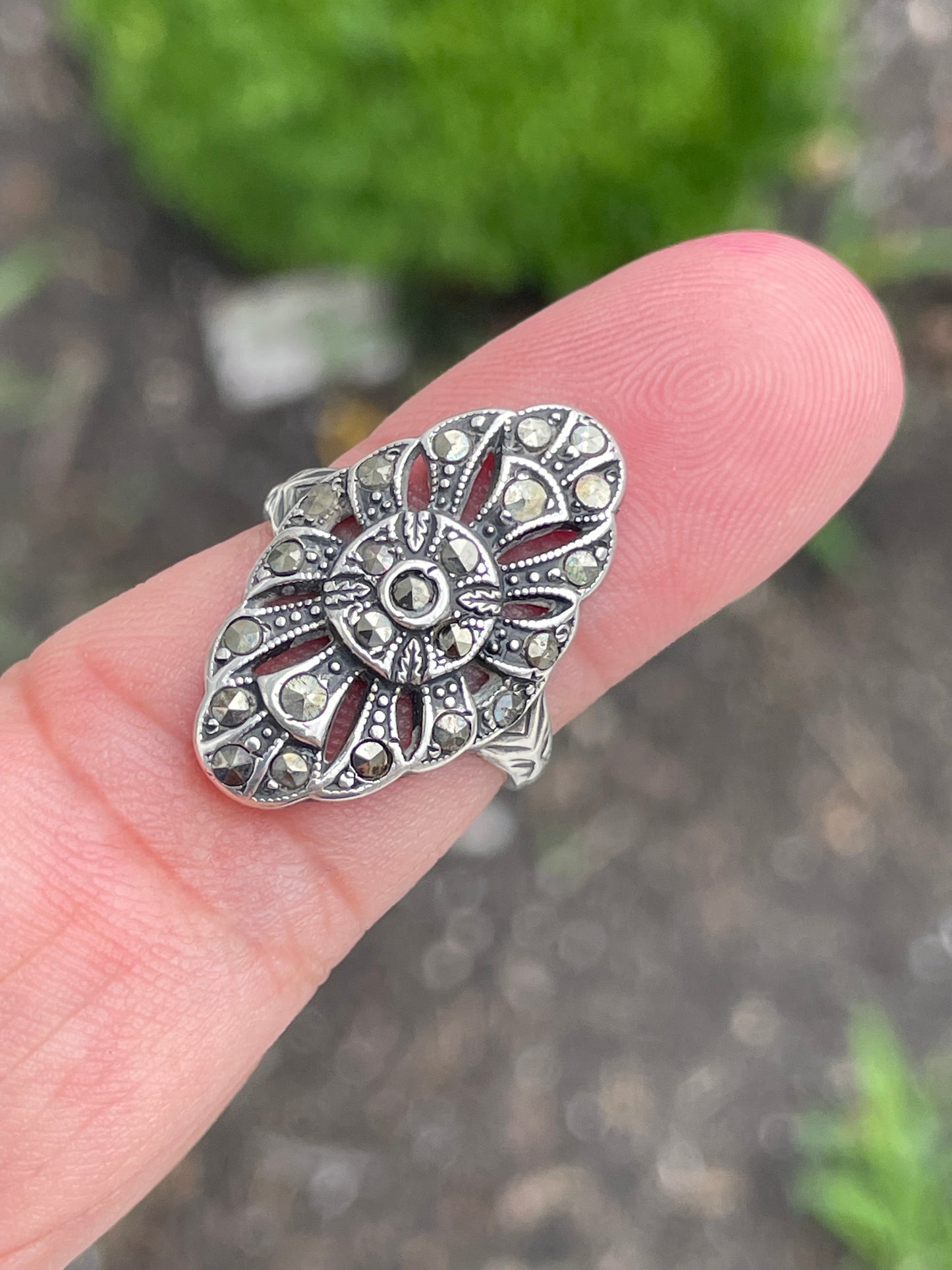 925 Sterling Silver Vintage Art Deco Marcasite Ring Size 6.5