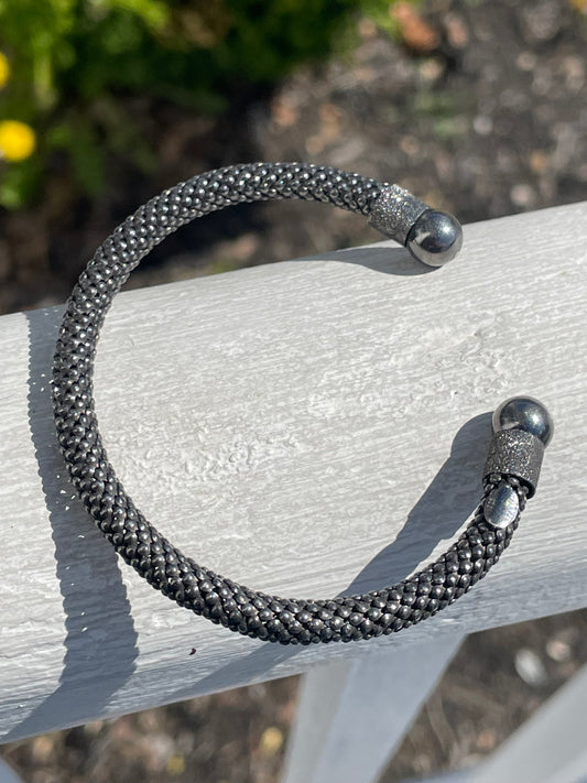 925 Sterling Silver Oxidized Silver Flexible Cuff Bracelet (U18)