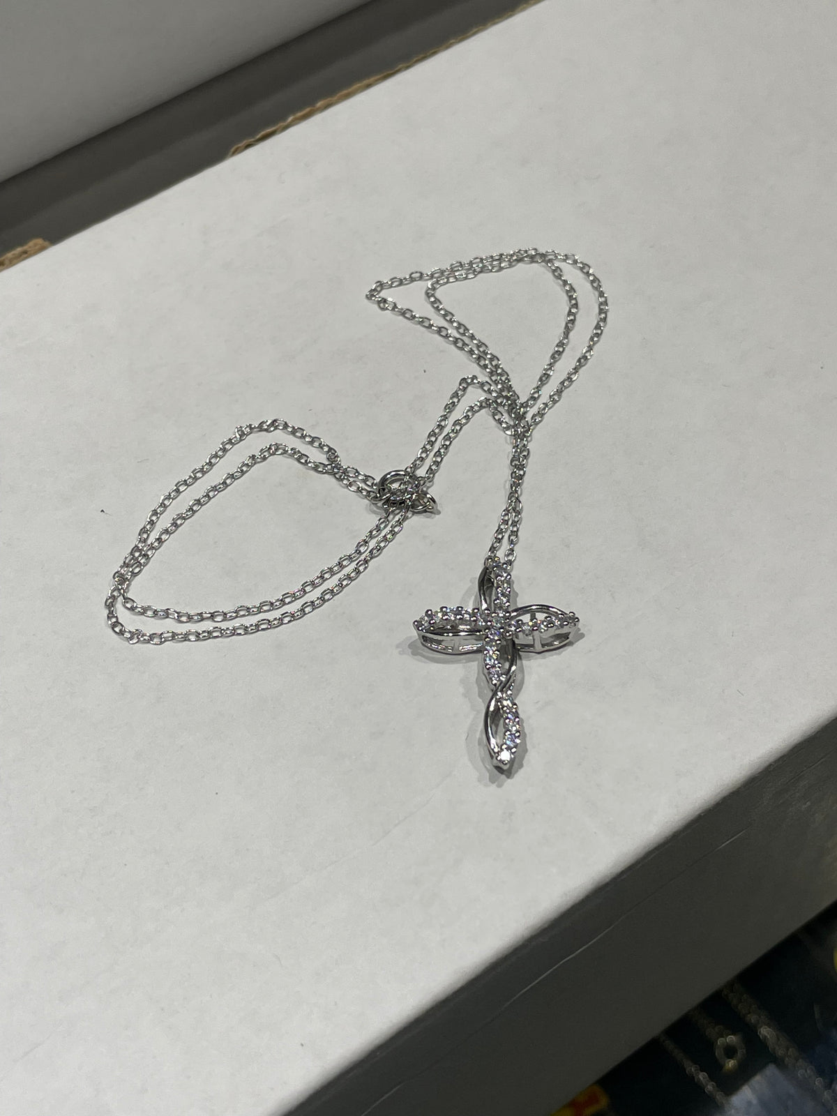 925 Sterling Silver White Topaz Infinity Cross Necklace