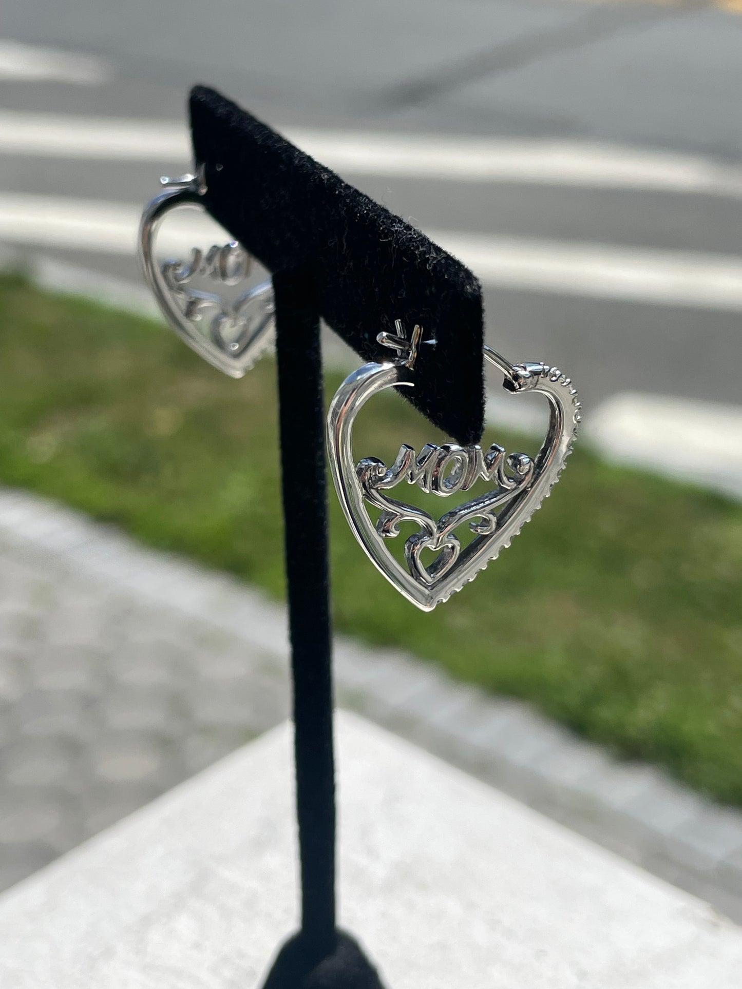 925 Sterling Silver Clear Zirconia Mom Heart Shape Earrings