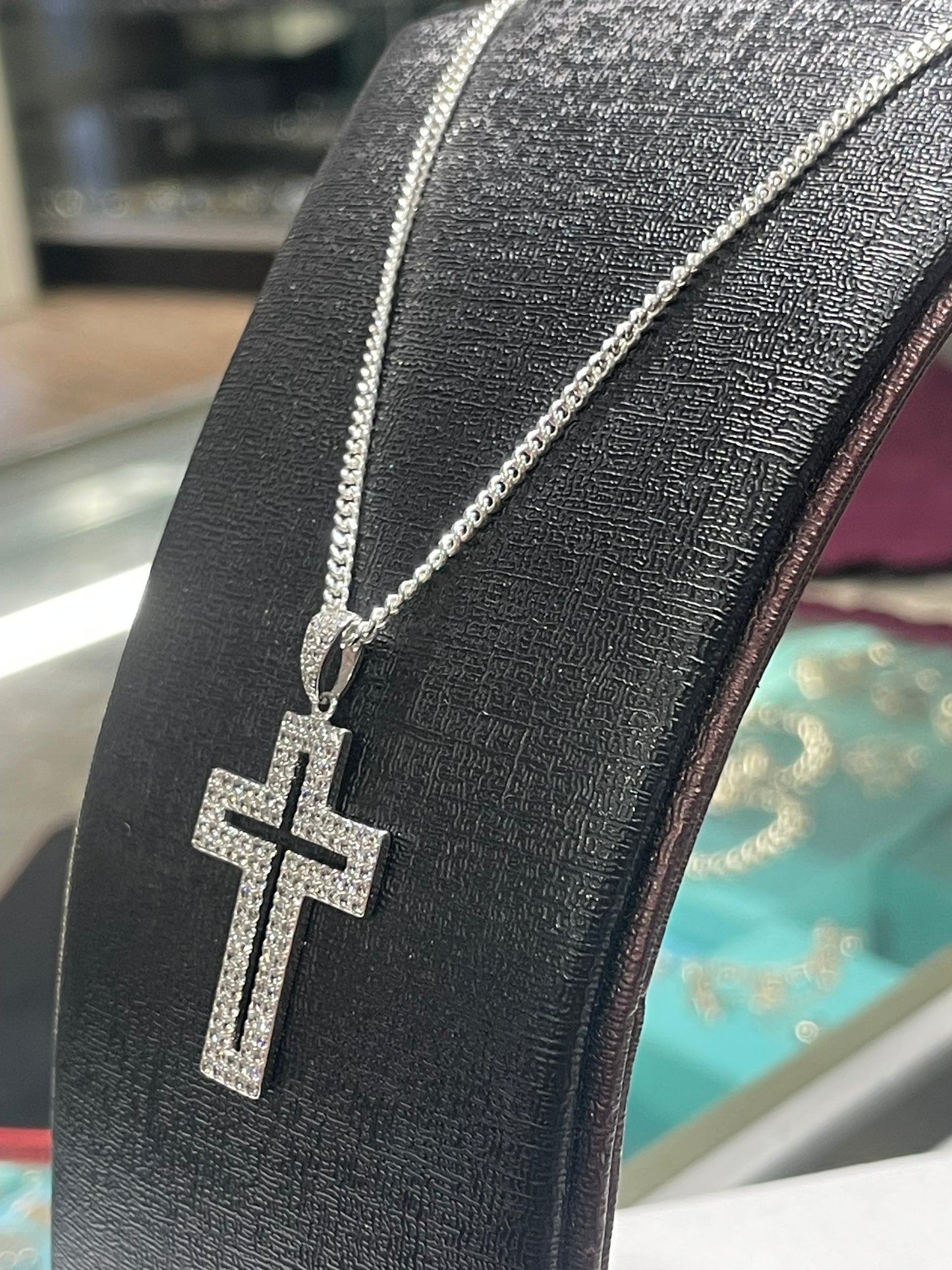 925 Sterling Silver Openwork Sparkling Cz Cross Necklace