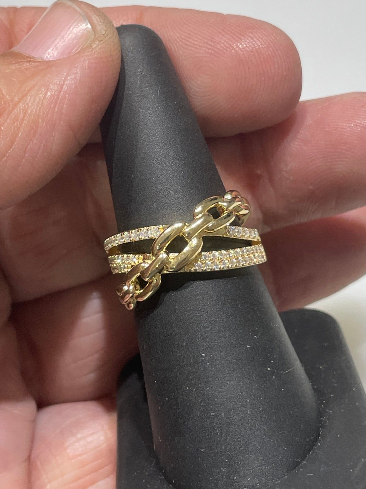 Love on Lockdown Crossover Moissanite Vermeil Silver Ring Size 7