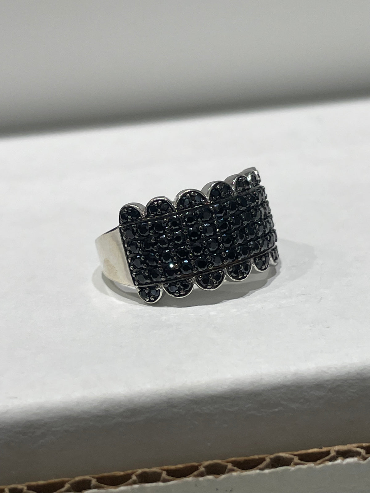 925 Sterling Silver Black Obsidian Cluster Ring Size 9