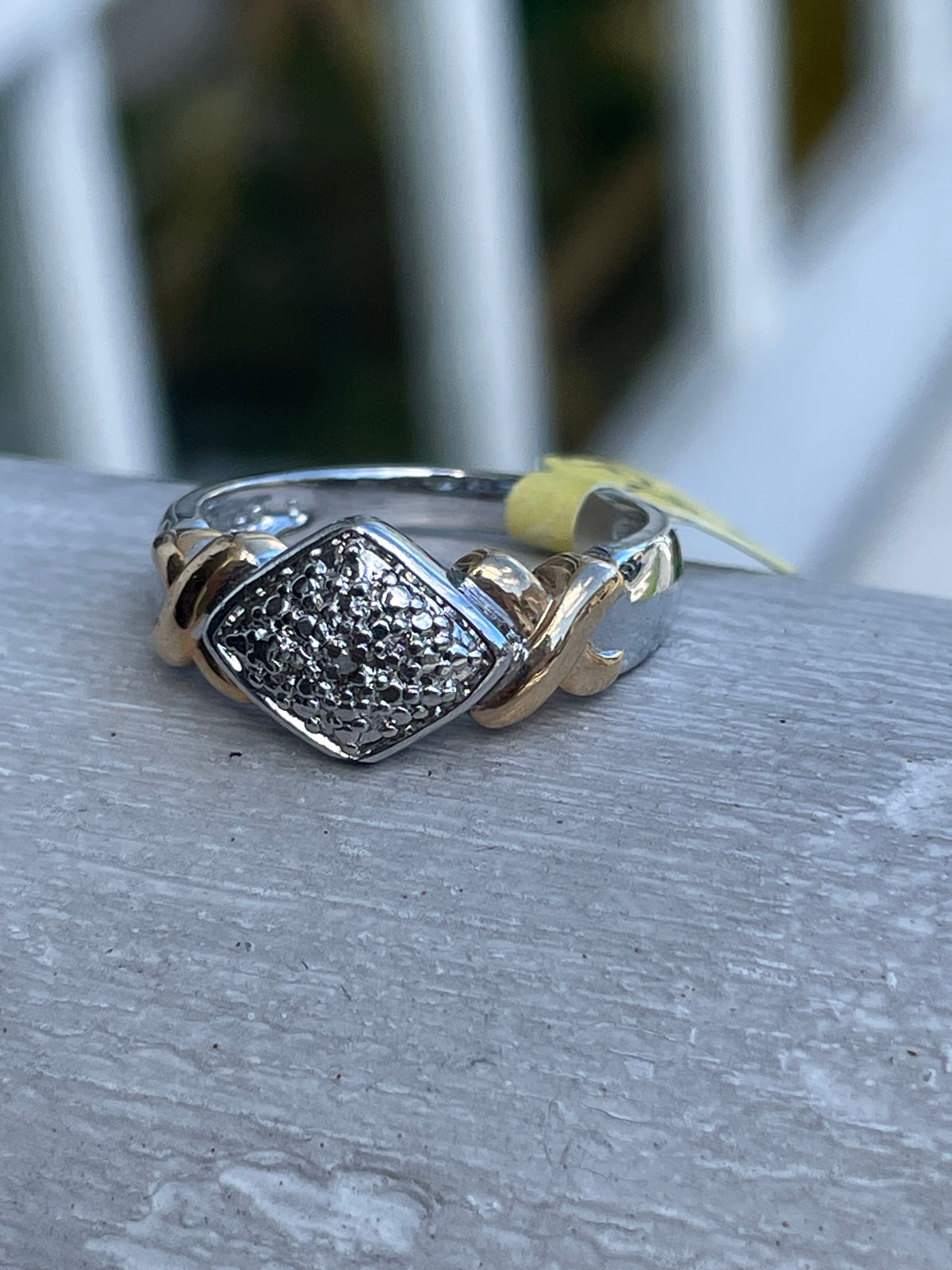925 Sterling Silver 2tone Vermeil Diamond XO Hugs & Kisses Ring Size 8