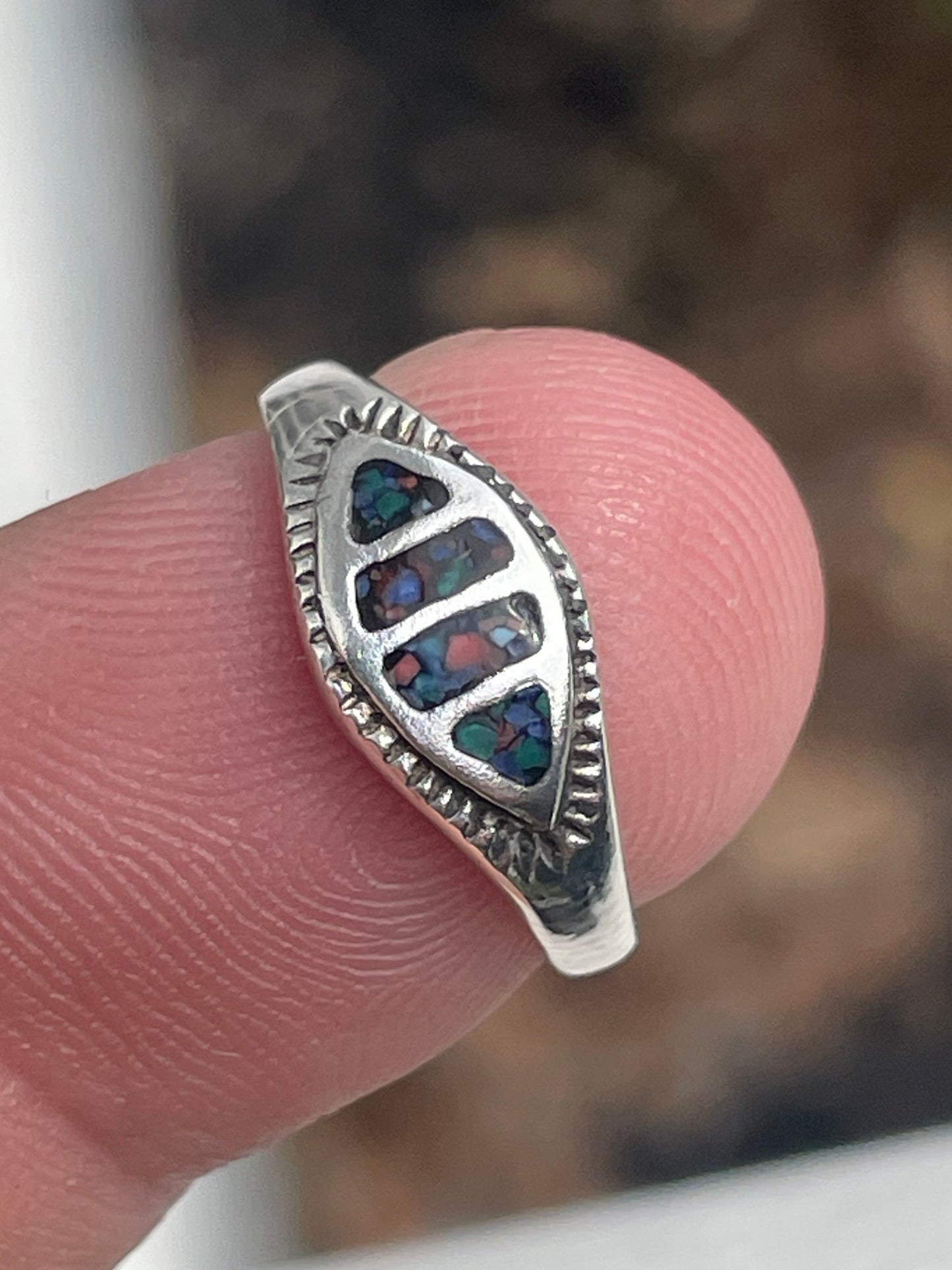 925 Sterling Silver Inlay Turquoise & Coral Toe Ring ~ Open Size