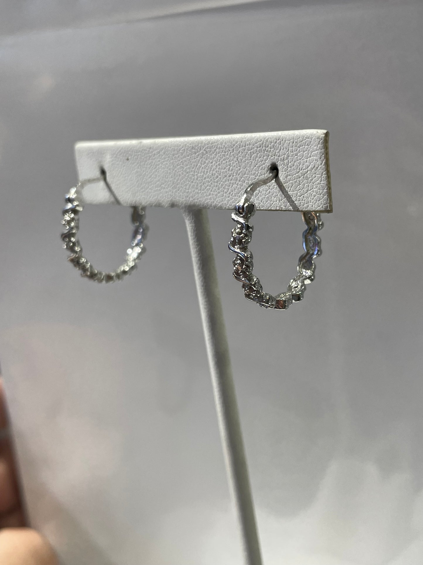 925 Sterling Silver Diamond Hoop Earrings